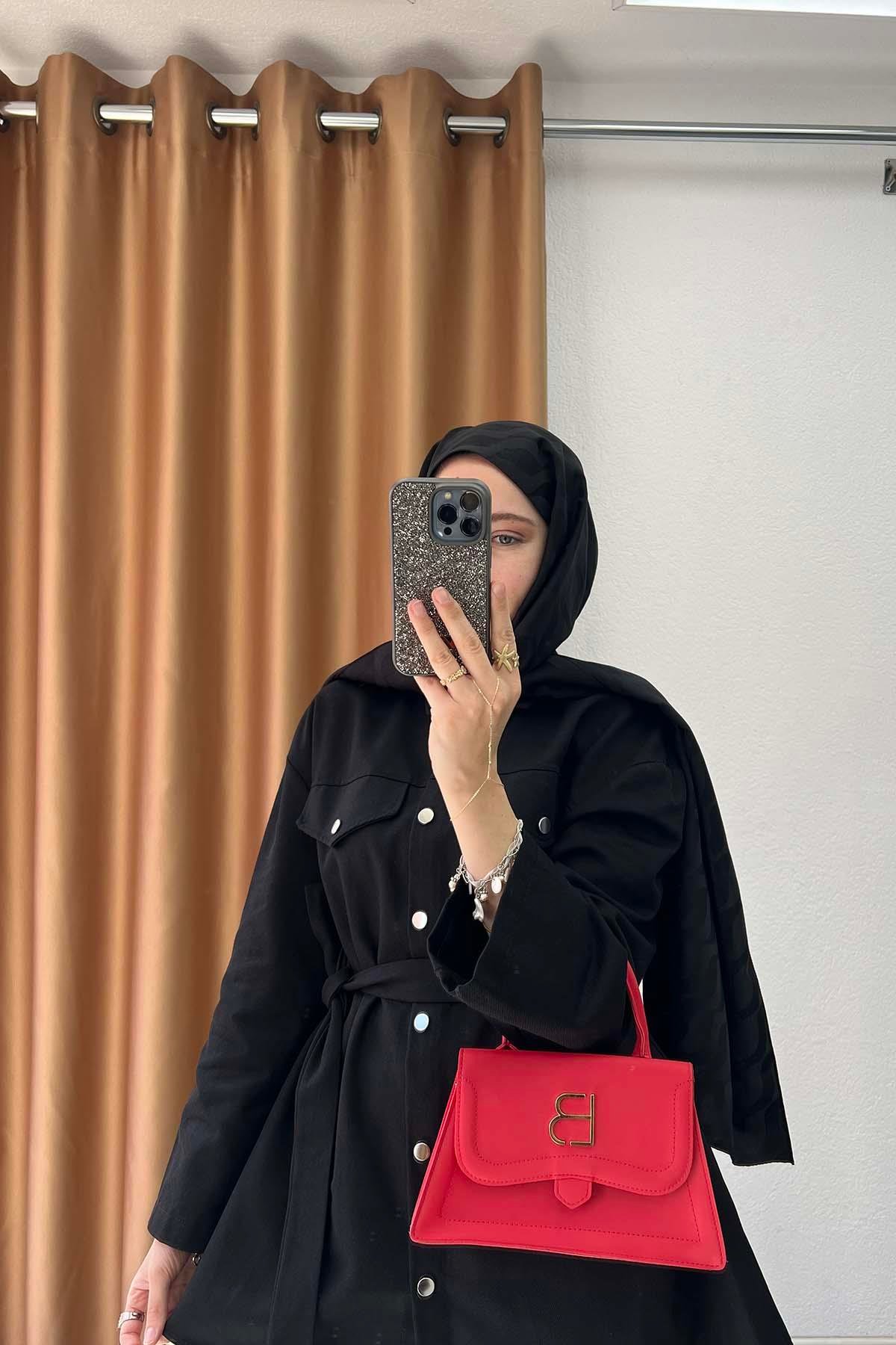 Gabardin Kumaş Çıt Çıtlı Safari Takım Siyah