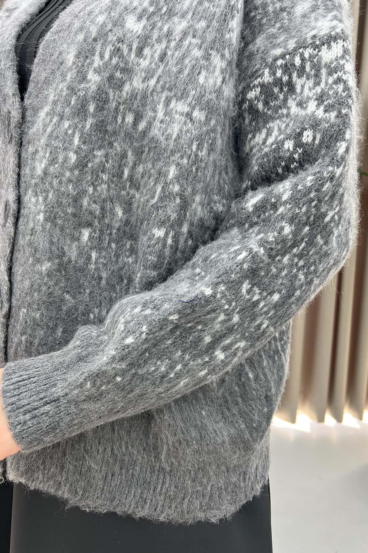 Geçiş Detaylı Triko Hırka Gri