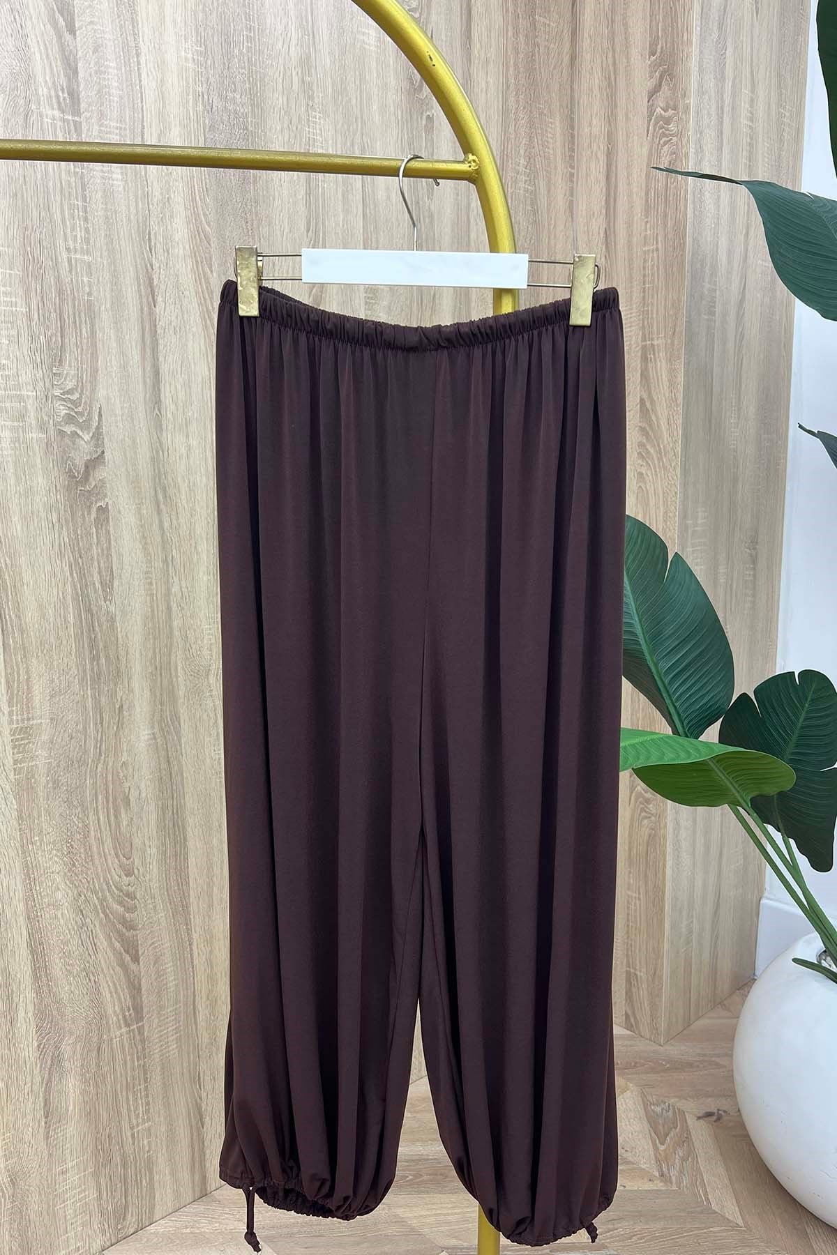 Geleneksel Silüet Akışkan Şalvar Pantalon Kahve