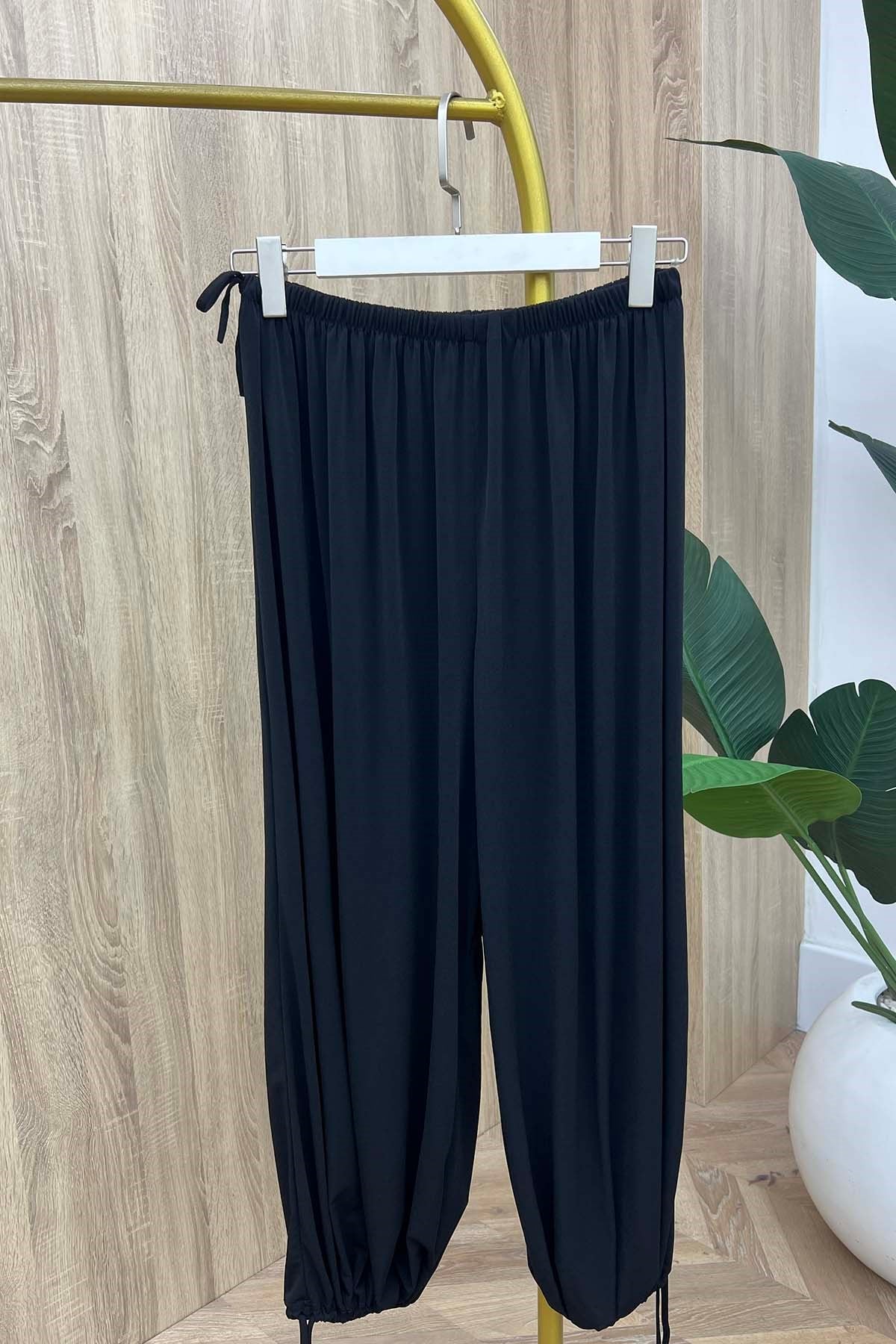 Geleneksel Silüet Akışkan Şalvar Pantalon Siyah