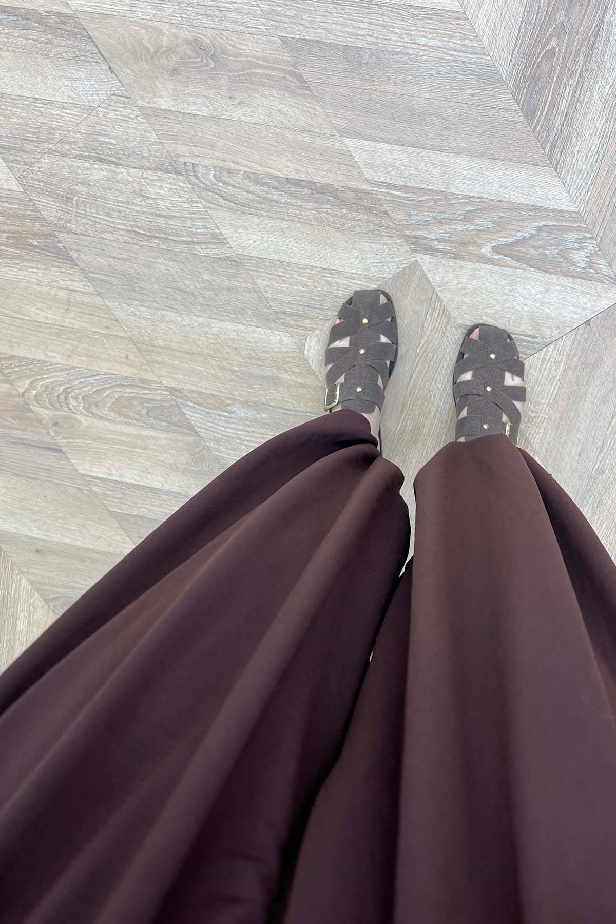 Geleneksel Silüet Akışkan Şalvar Pantalon Kahve