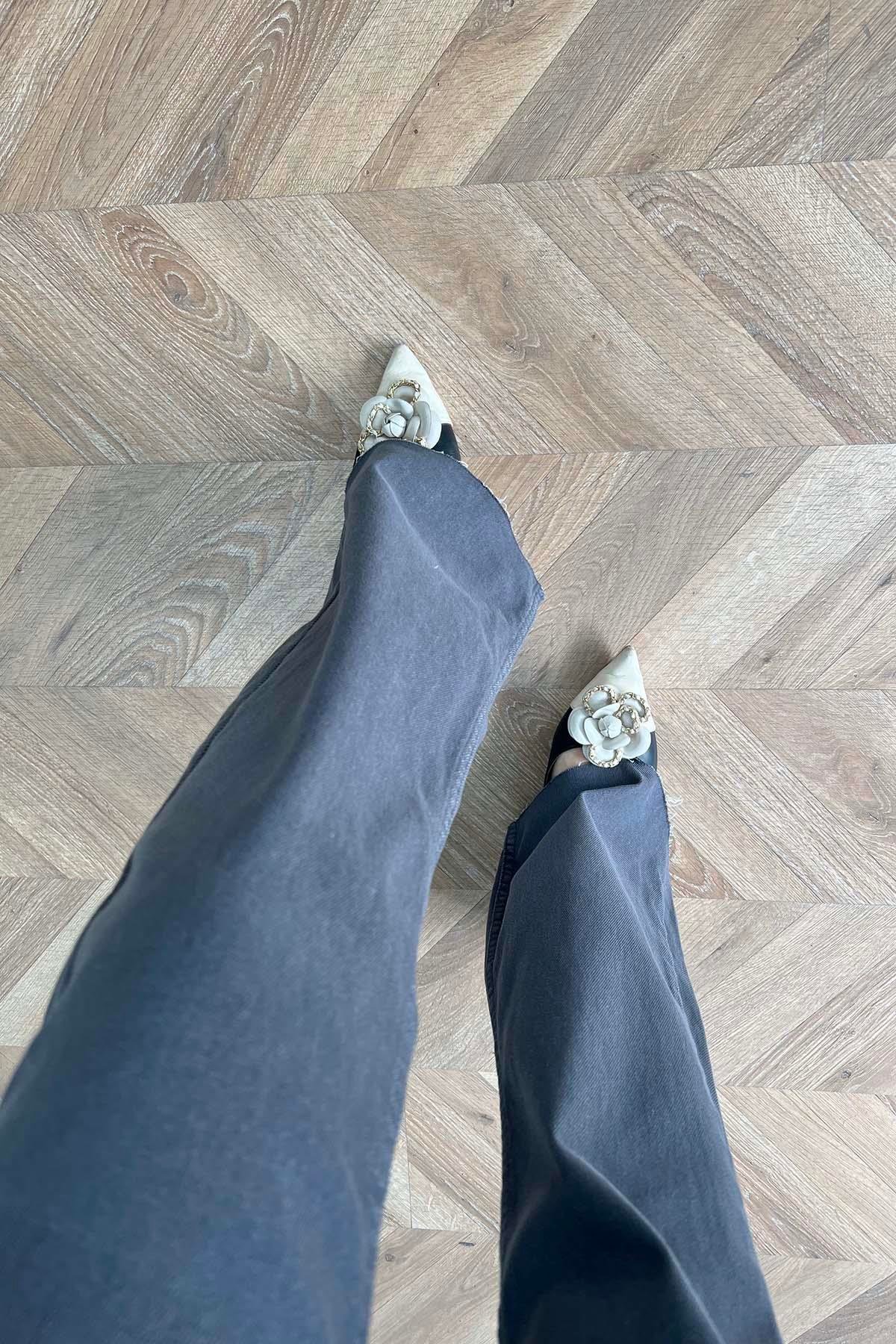 Geniş Paça Kot Pantalon Antrasit