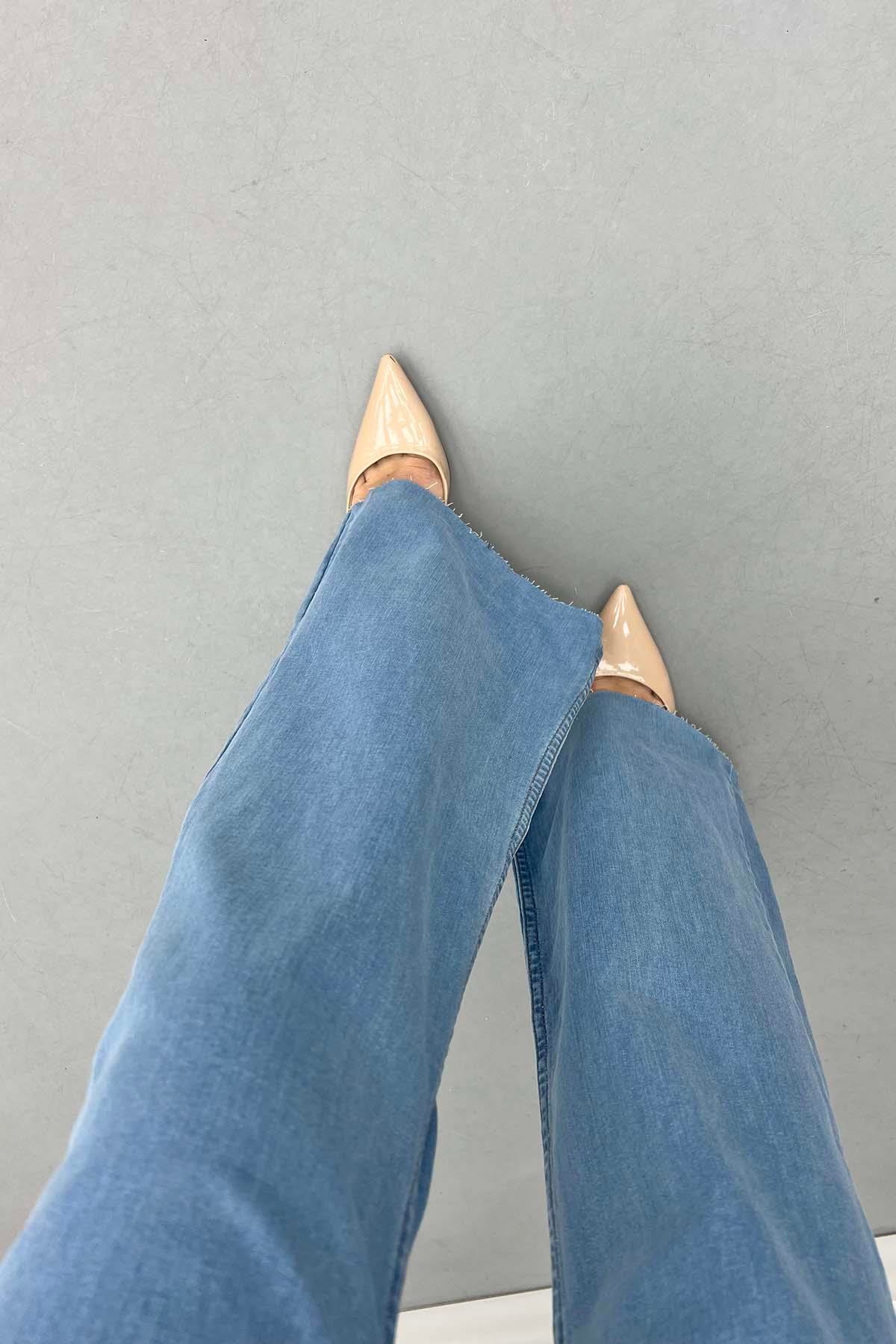 Geniş Paça Kot Pantalon Mavi