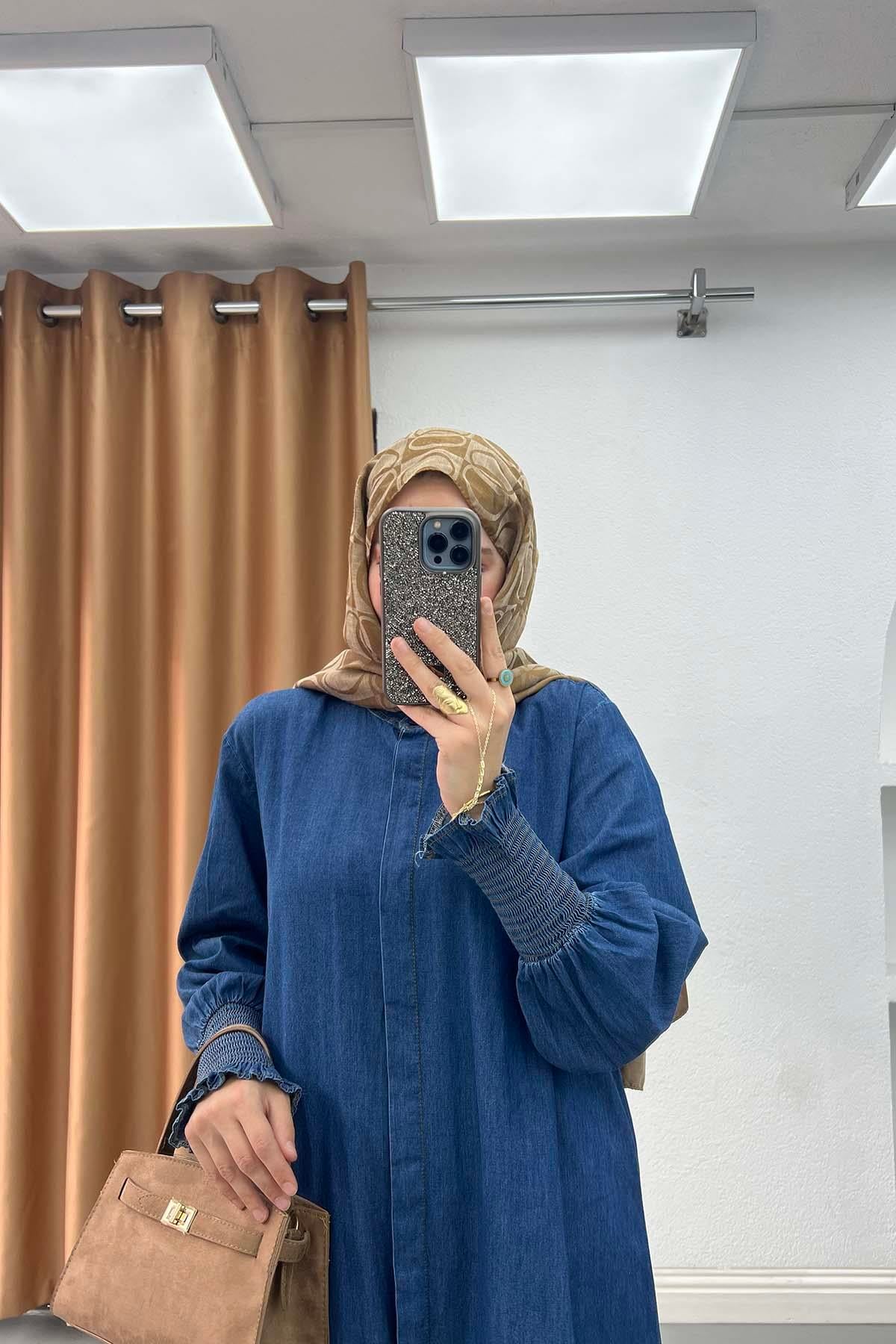 Gipe Kollu Hakim Yaka Denim Takım Mavi