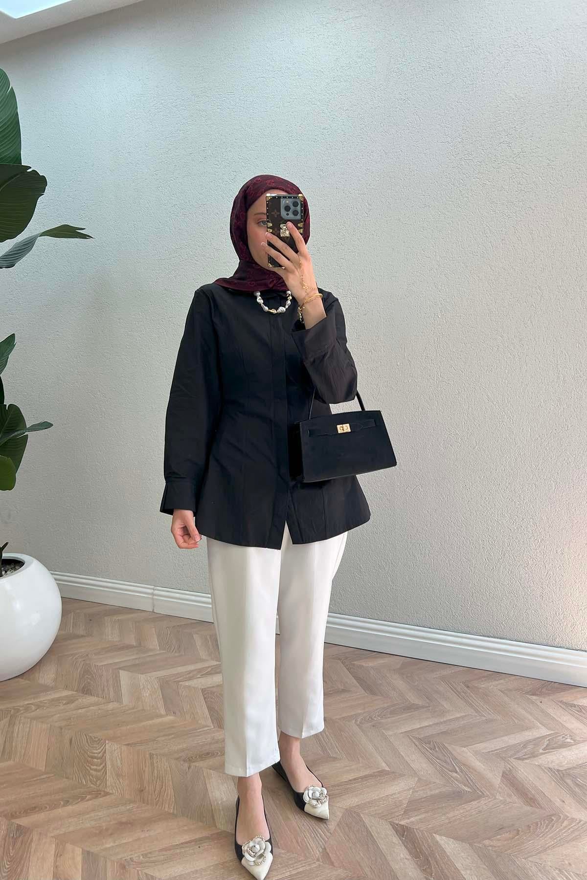 Gizli Düğme Detaylı Gömlek Siyah