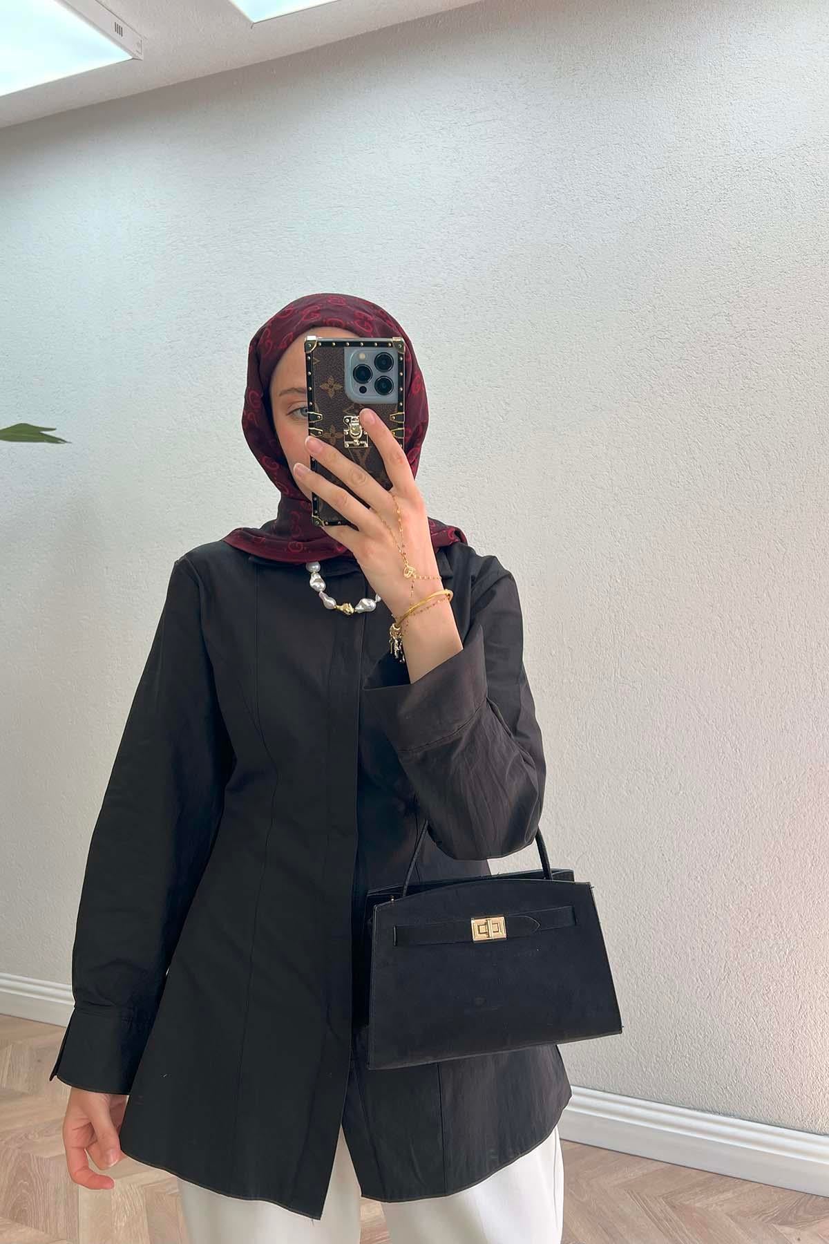 Gizli Düğme Detaylı Gömlek Siyah