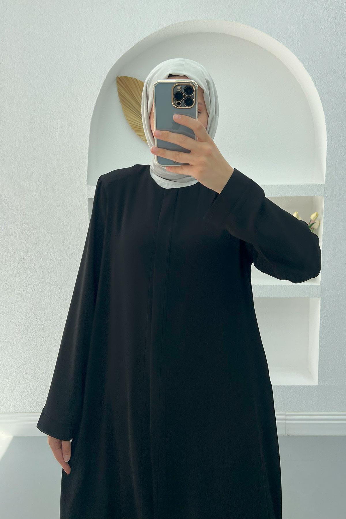 Gizli Fermuarlı Ferace Siyah