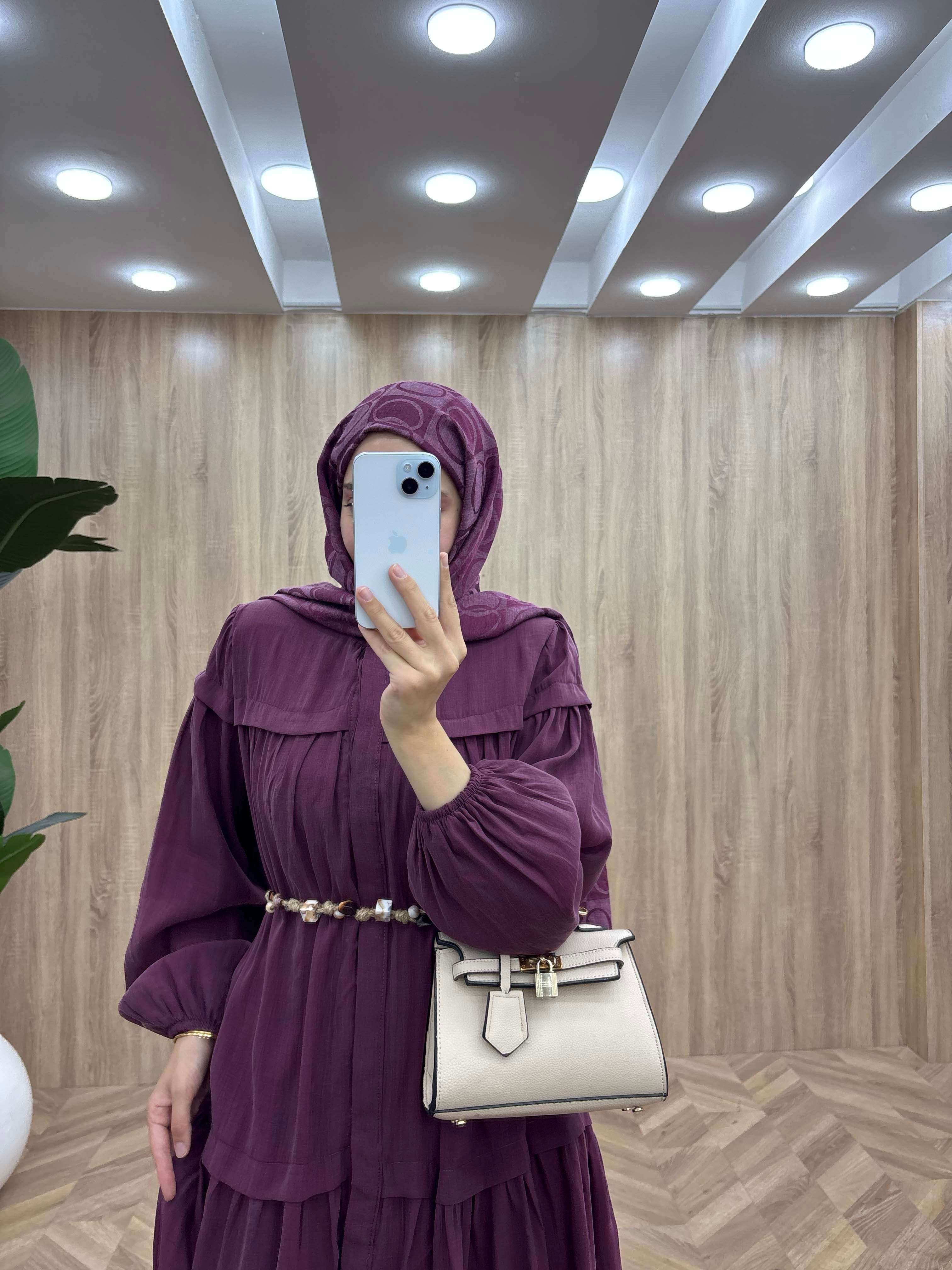 Gizli Patl Seyyar Kuşaklı Victoria Kesim Elbise Bordo