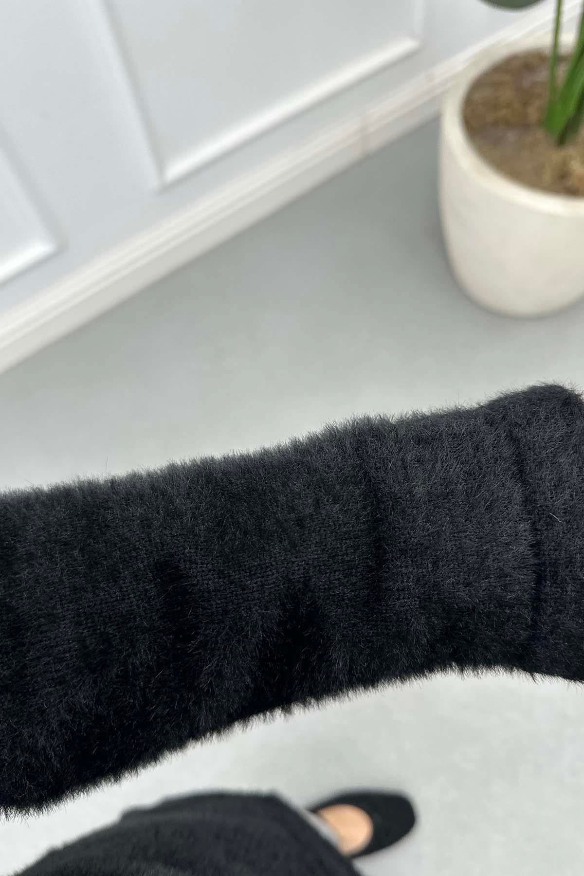 Gold Düğme Angora Hırka Siyah