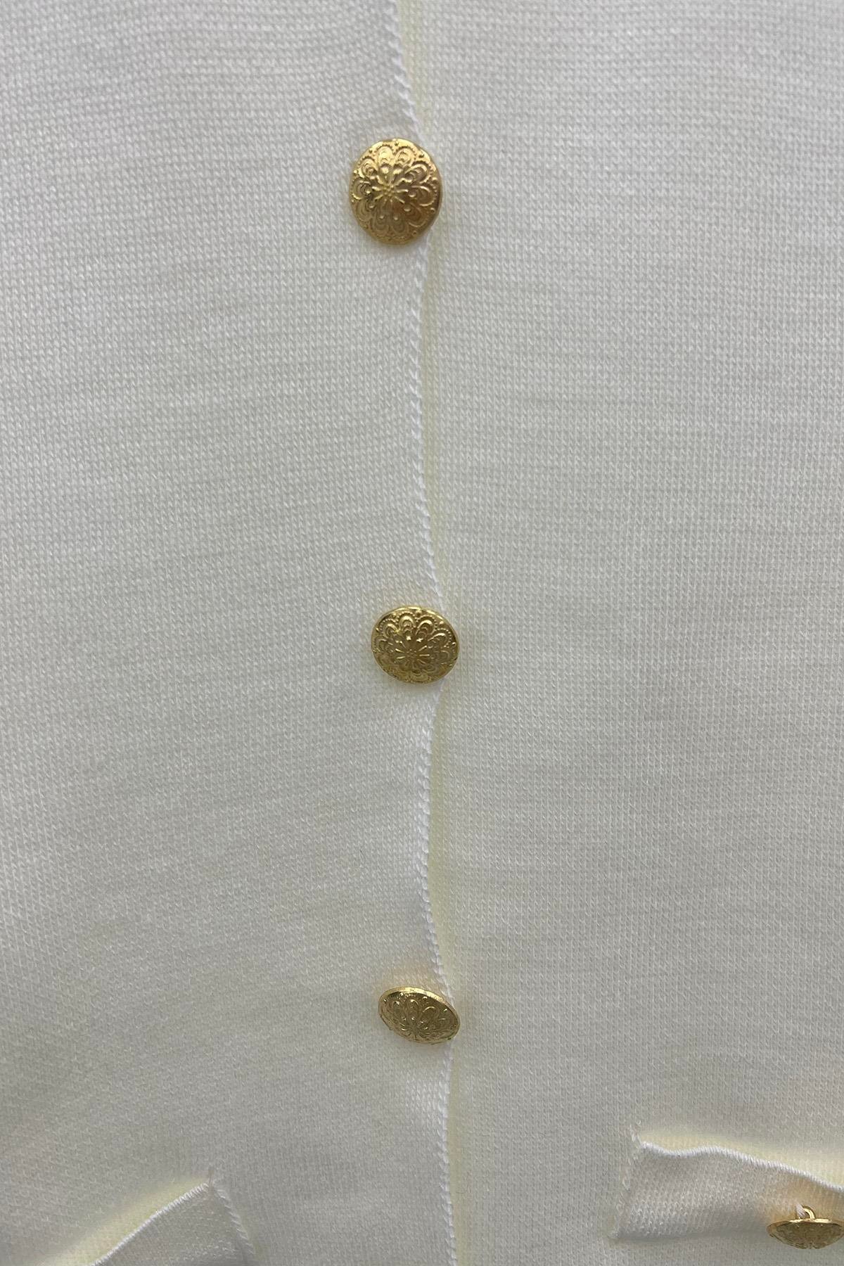 Gold Düğmeli Hırka Krem