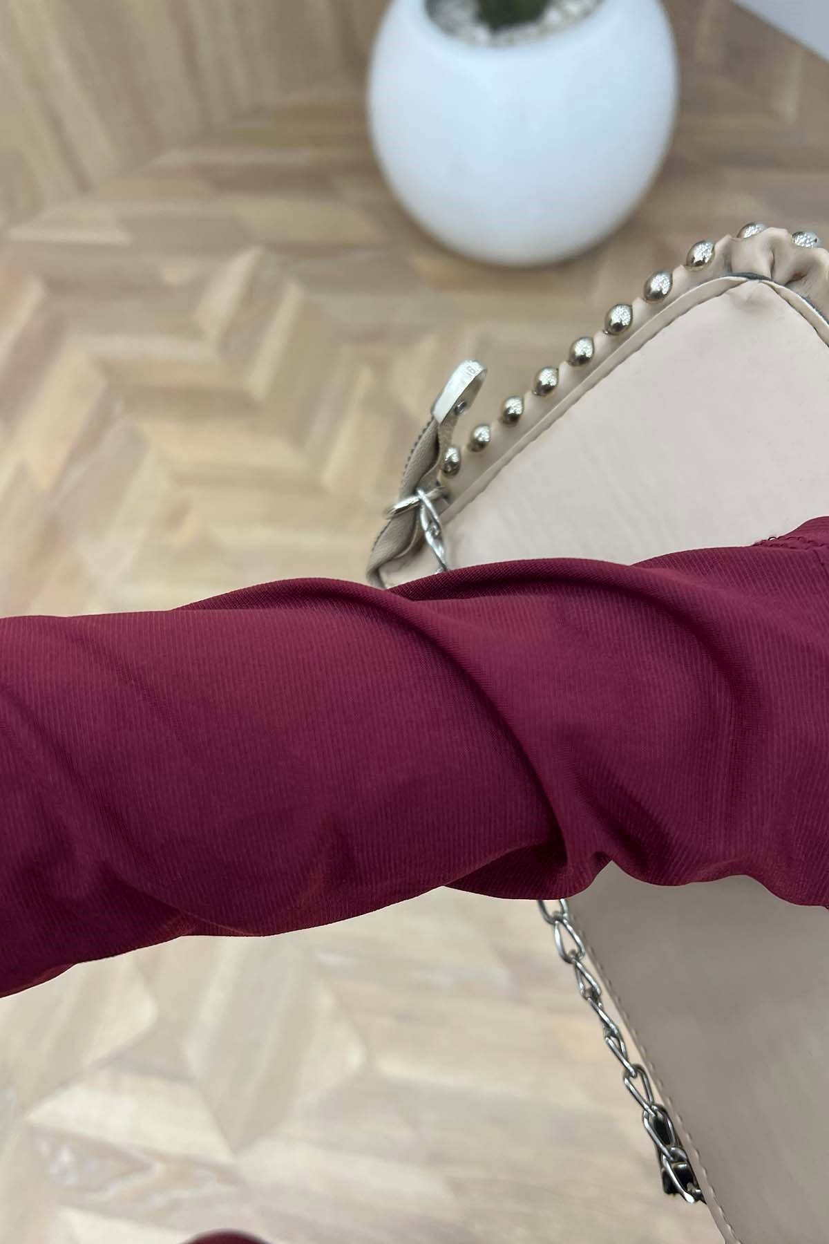 Gold Toka Detaylı Modern Takım Bordo