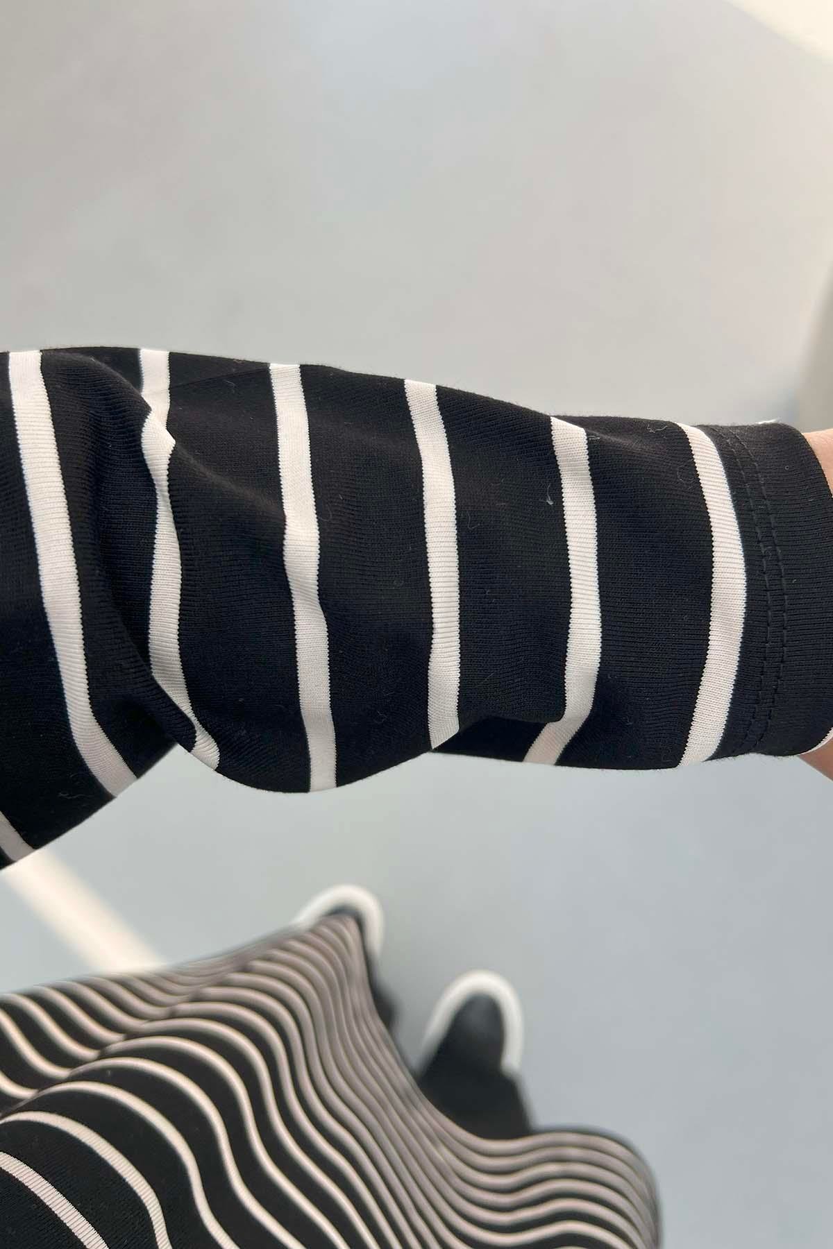 Gömlek Yaka Çizgili Sweatshirt Siyah