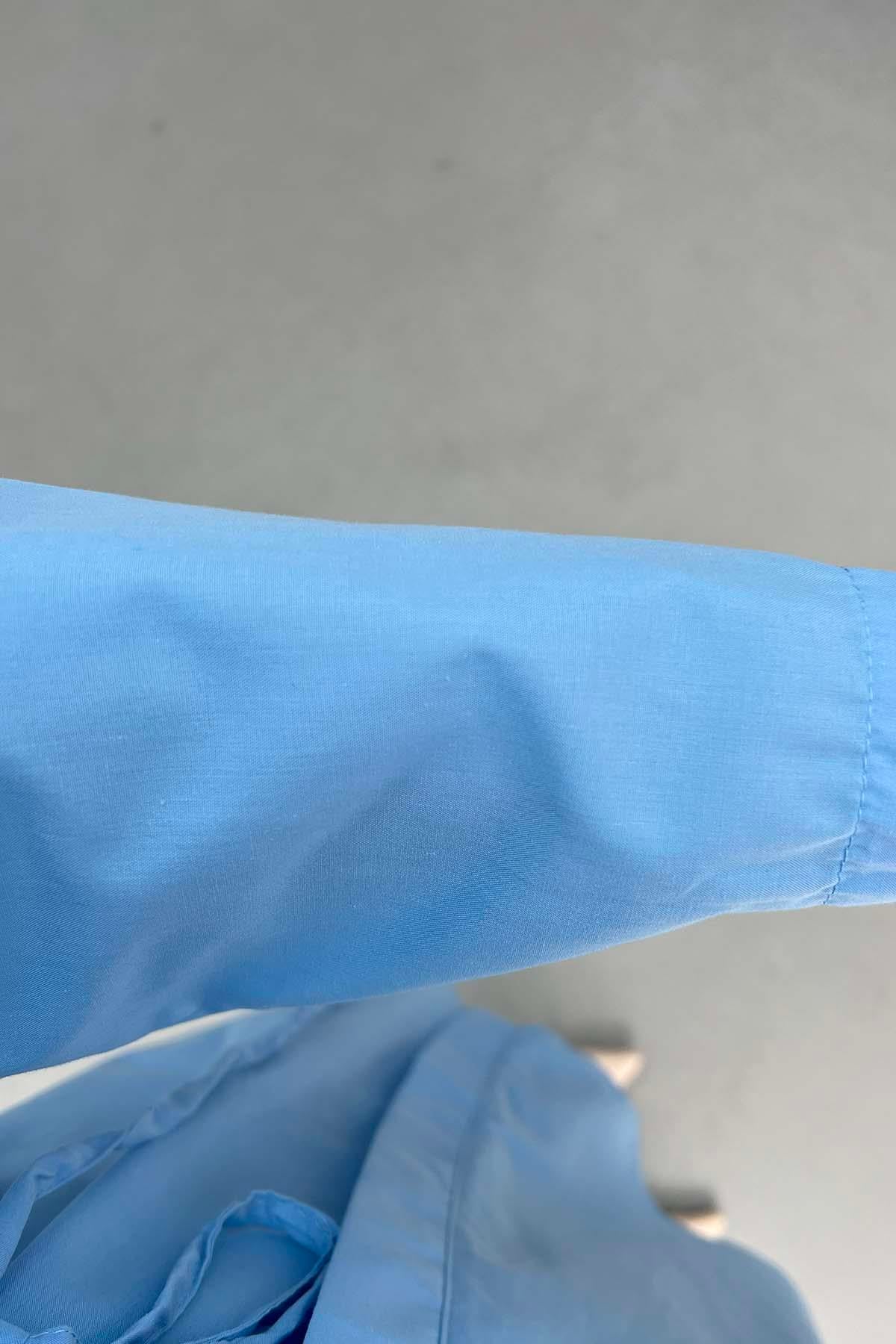 Gömlek Yaka Önden Bağlamalı Kimono Mavi