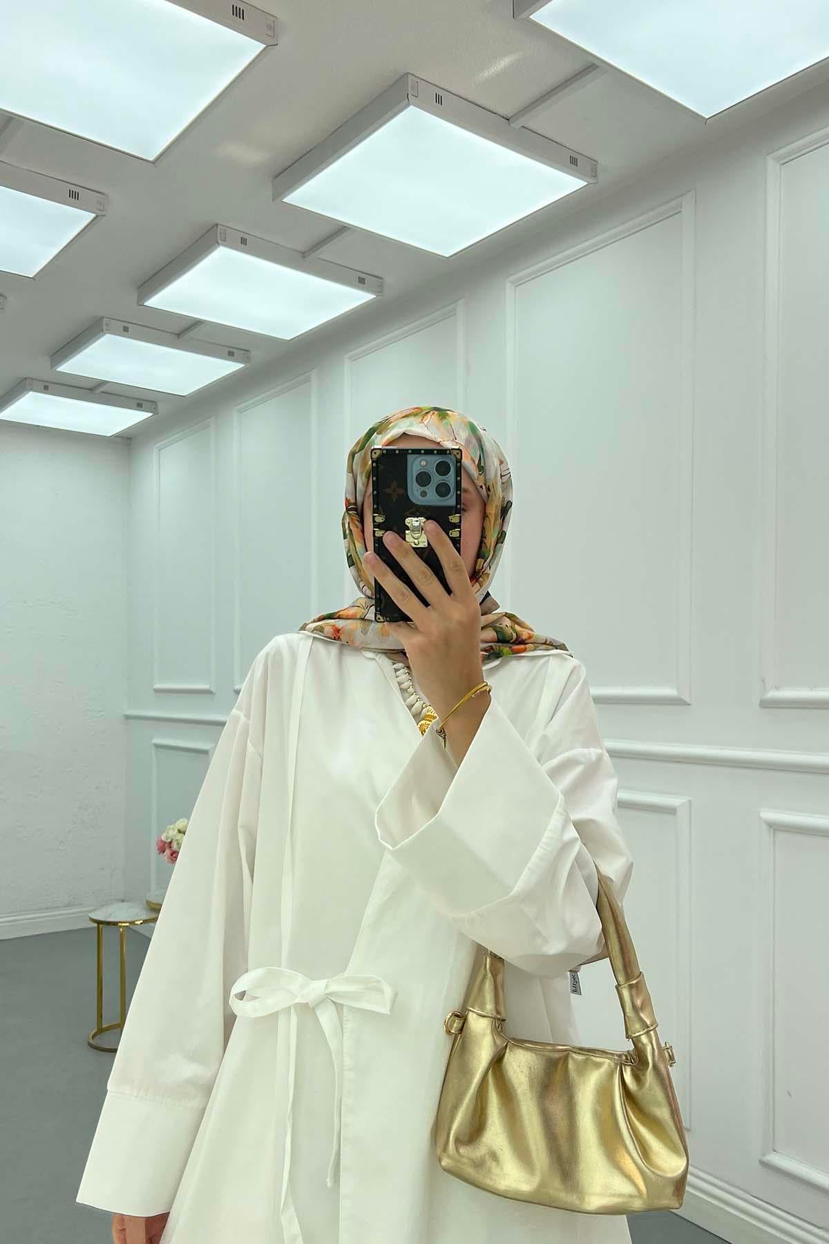 Gömlek Yaka Poplin Kimono Beyaz