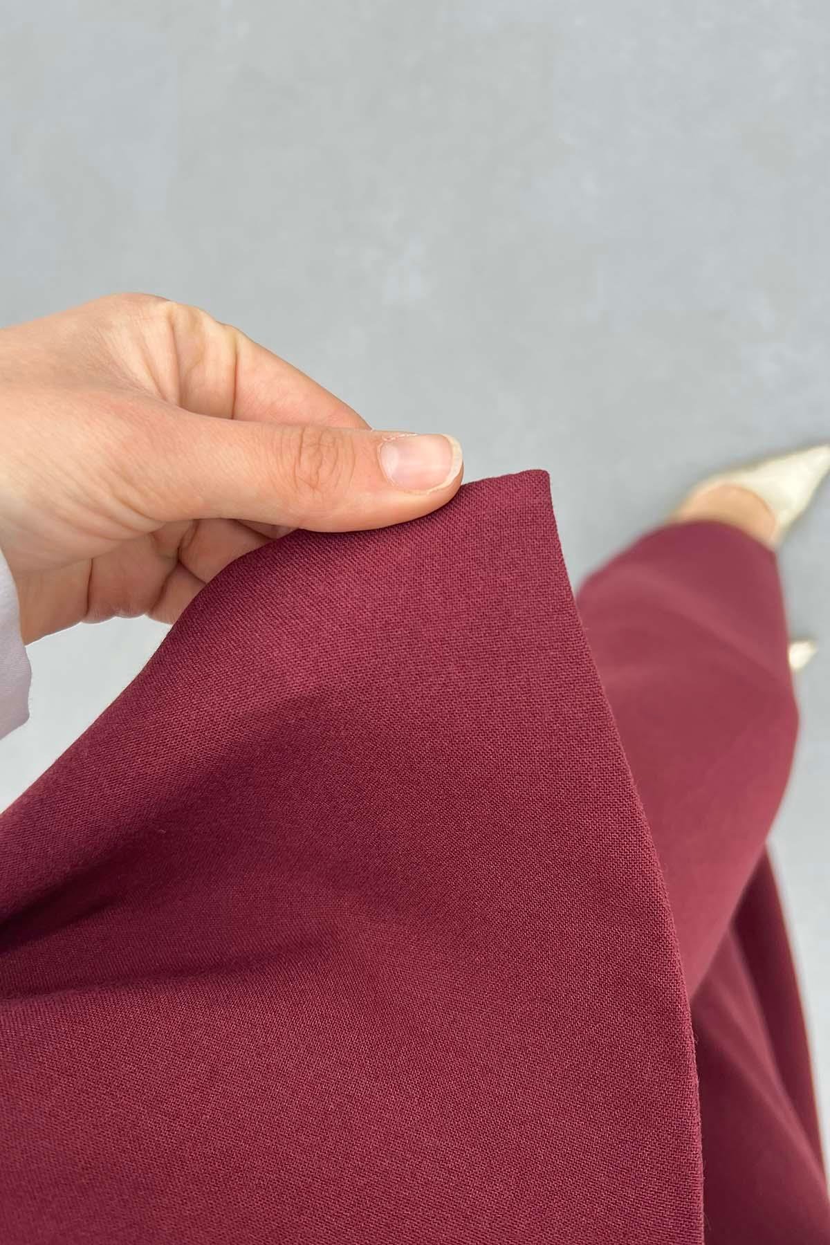 Gül Kemerli Astarlı Yelek Takım Bordo