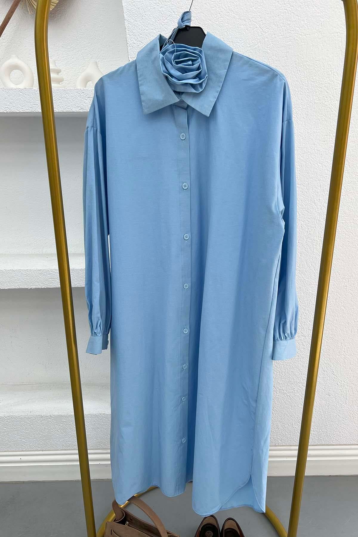 Gül Kuşaklı Poplin Tunik Bebe Mavi