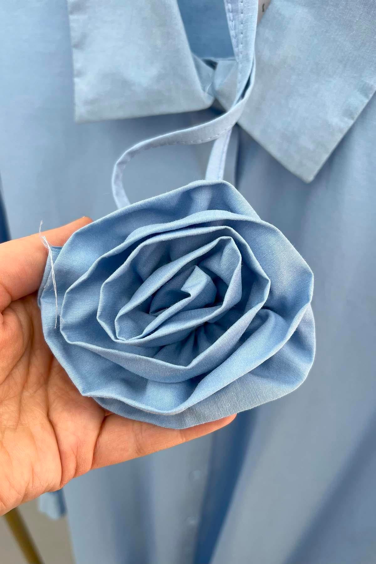 Gül Kuşaklı Poplin Tunik Bebe Mavi