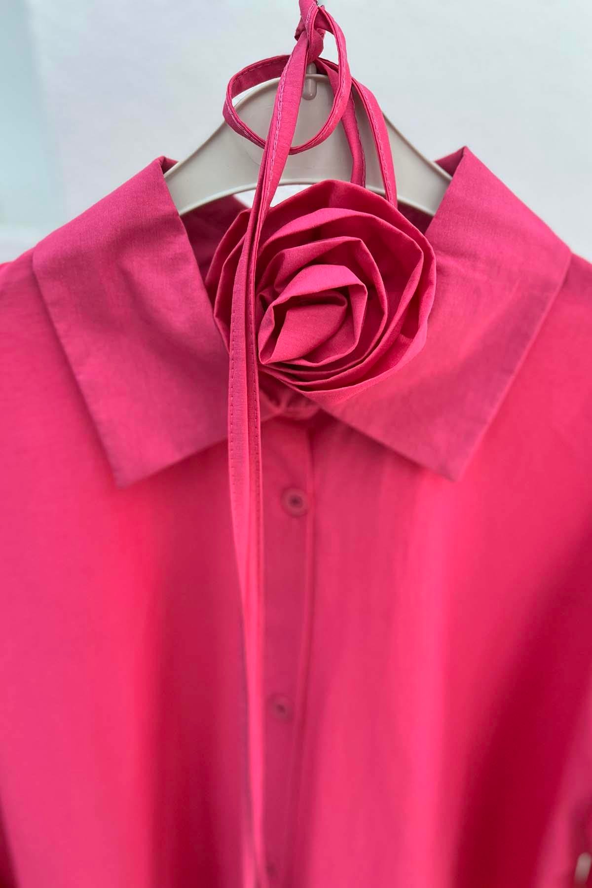 Gül Kuşaklı Poplin Tunik Fuşya