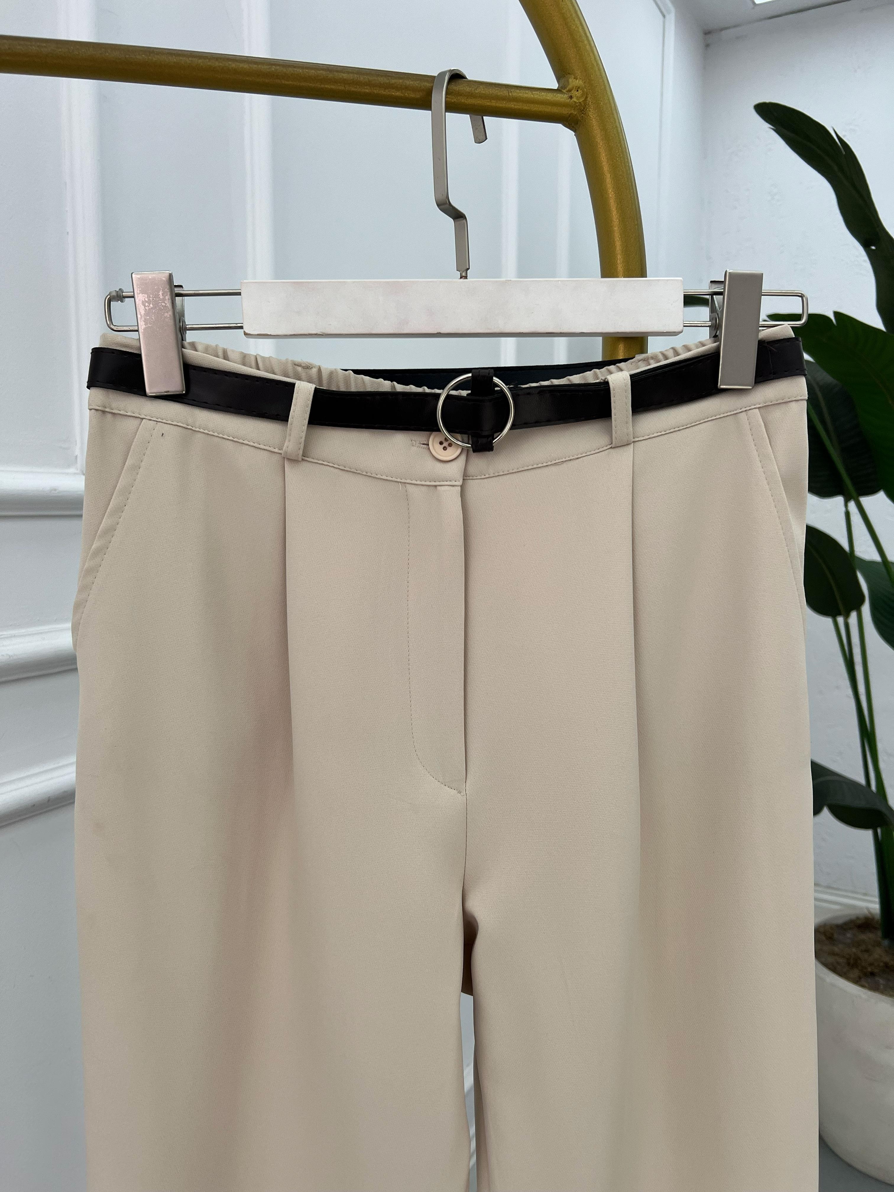 Günlük Konfor Kemerli Pantolon Bej