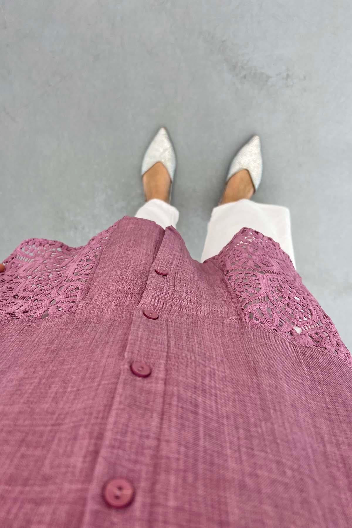 Güpür Detaylı Gömlek Mor