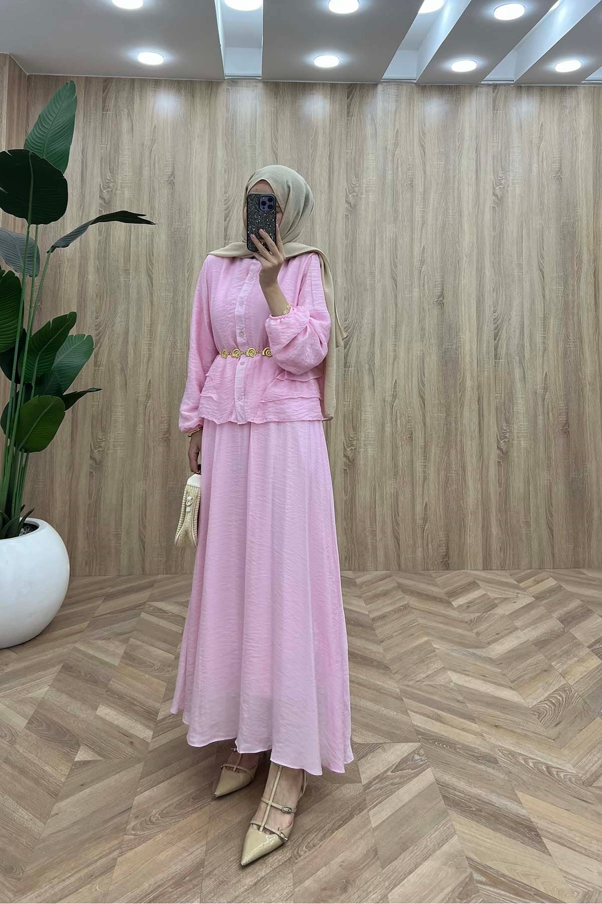 Hakim Yaka Gömleki Modern Takım Pembe