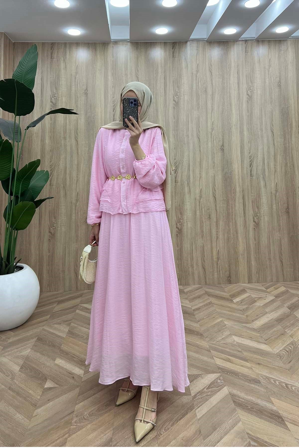 Hakim Yaka Gömleki Modern Takım Pembe