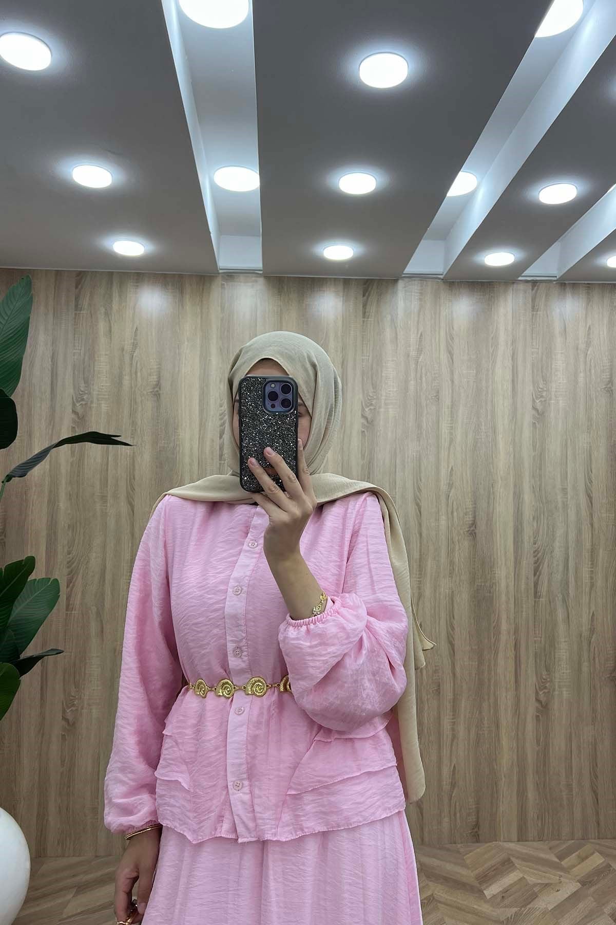 Hakim Yaka Gömleki Modern Takım Pembe