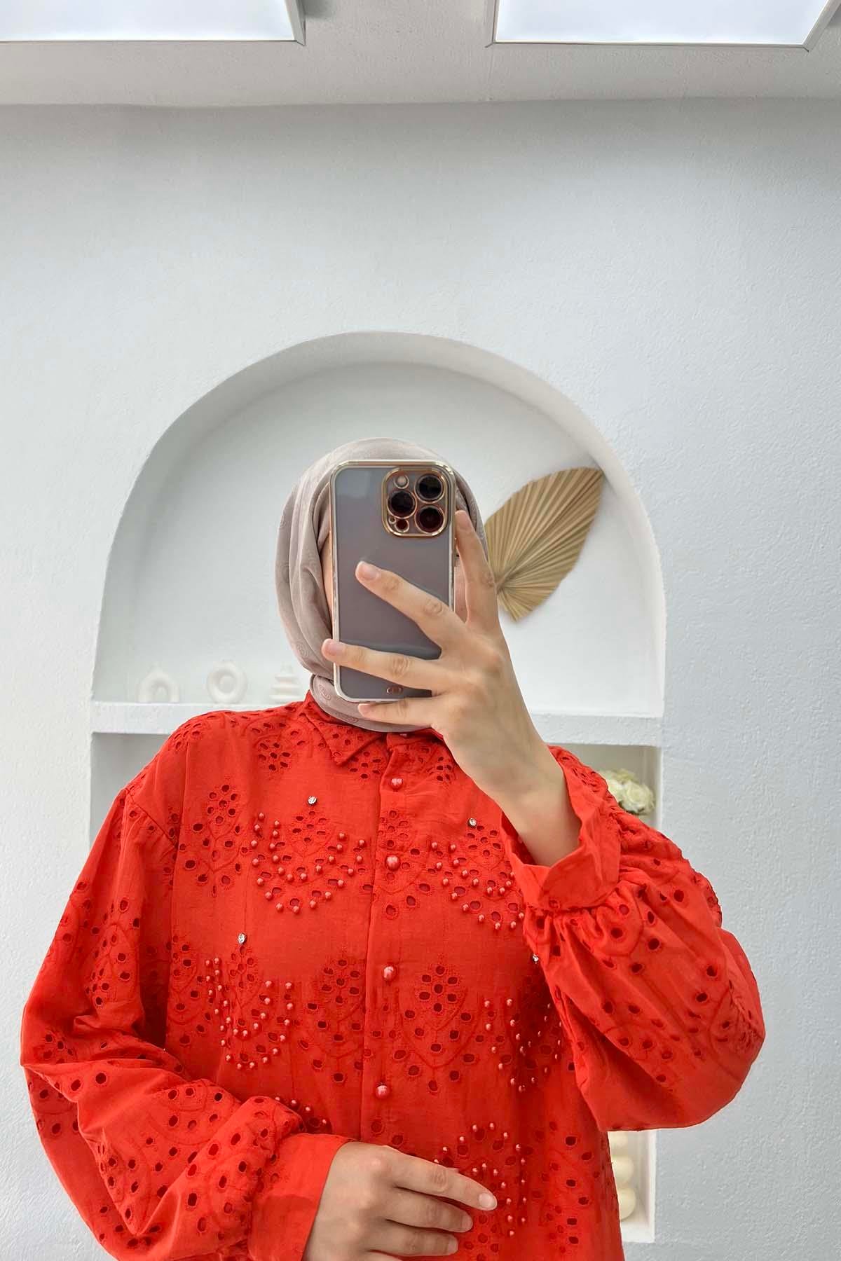 İncili Fisto Gömlek Kırmızı