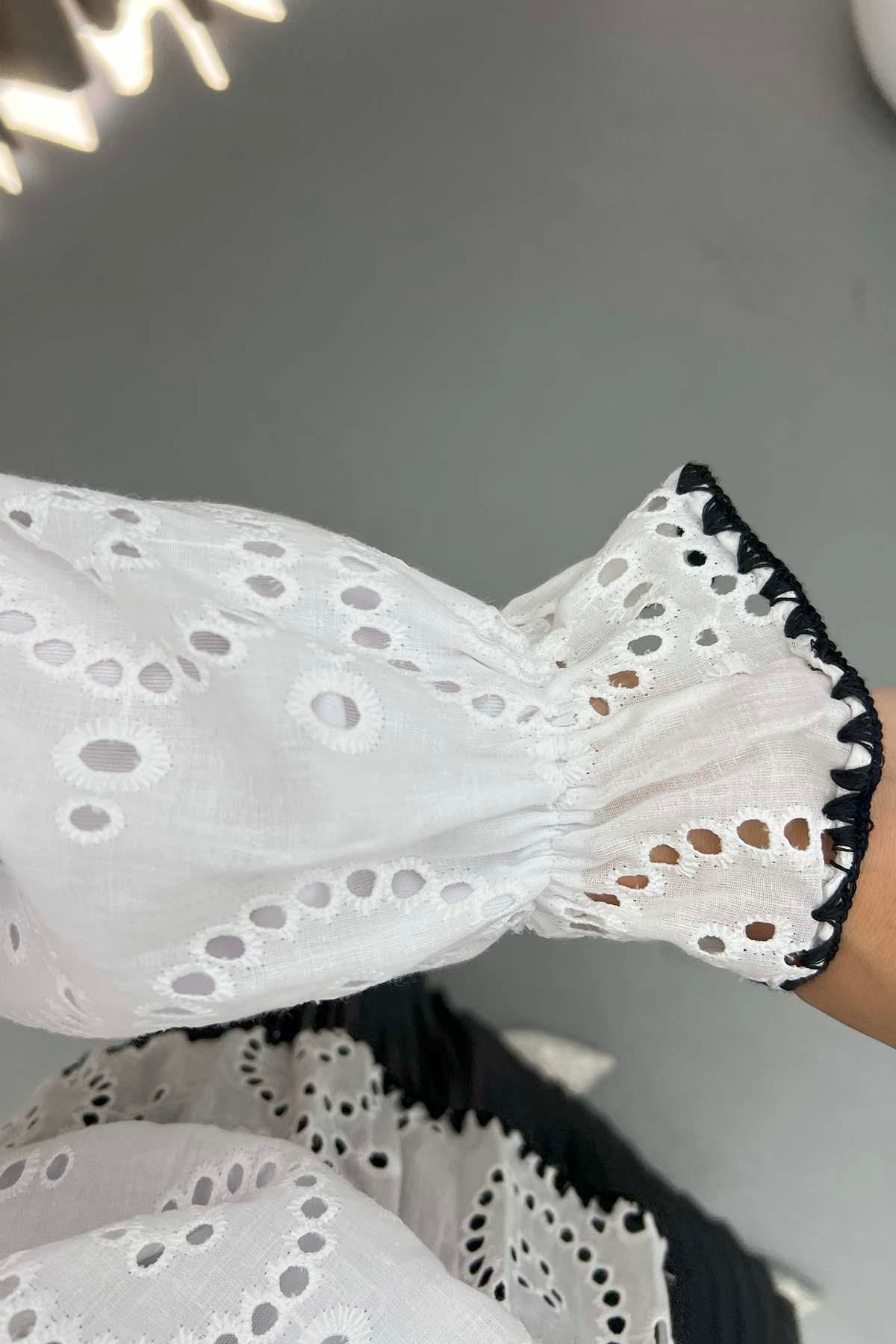İşlemeli Fisto Gömlek Beyaz