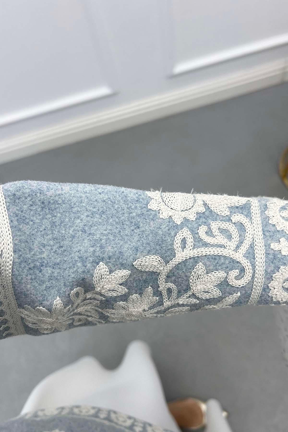 İşlemeli Kaşe Ceket Bebe Mavi
