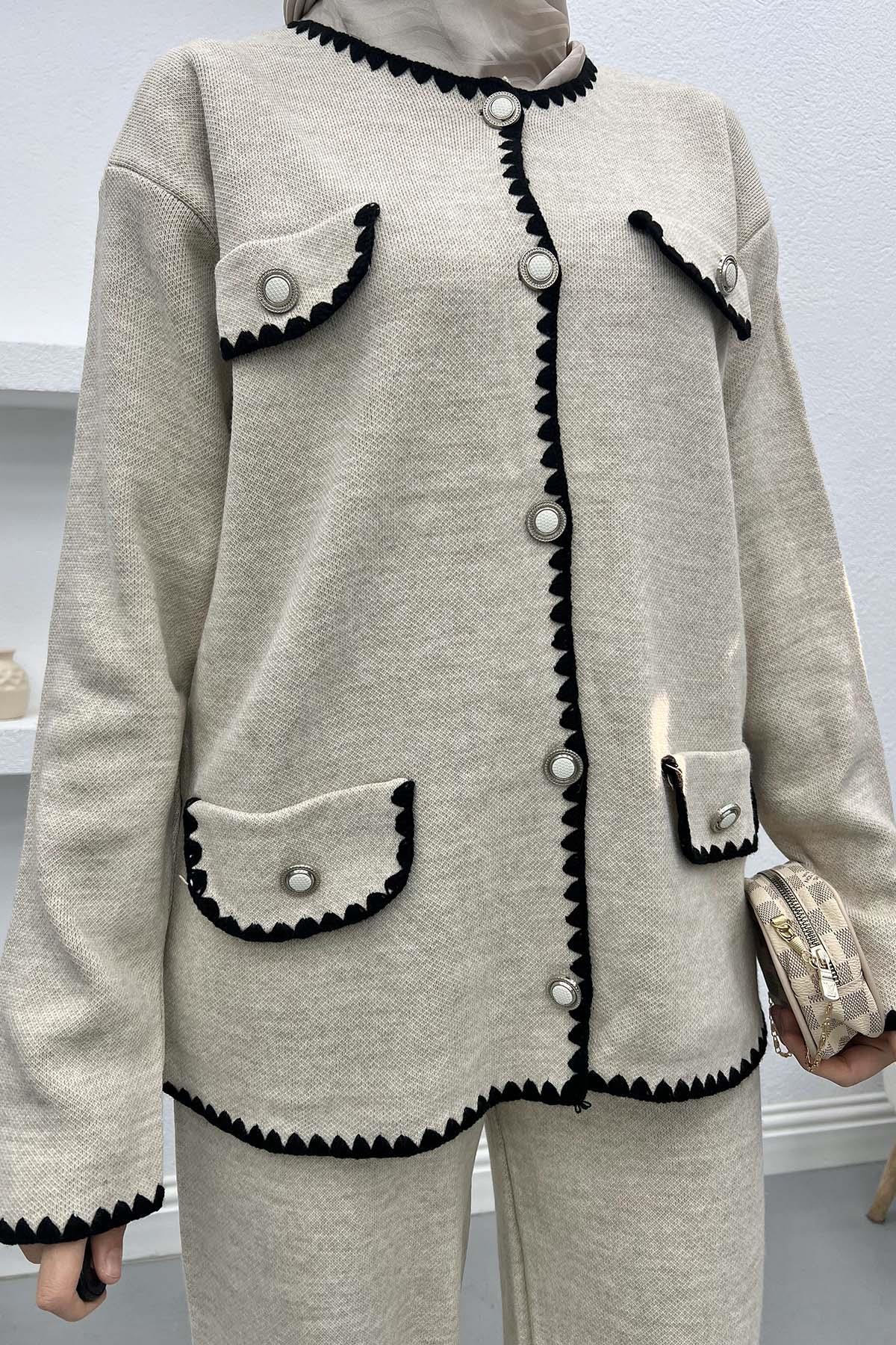 İşlemeli Pinterest Takım Ekru