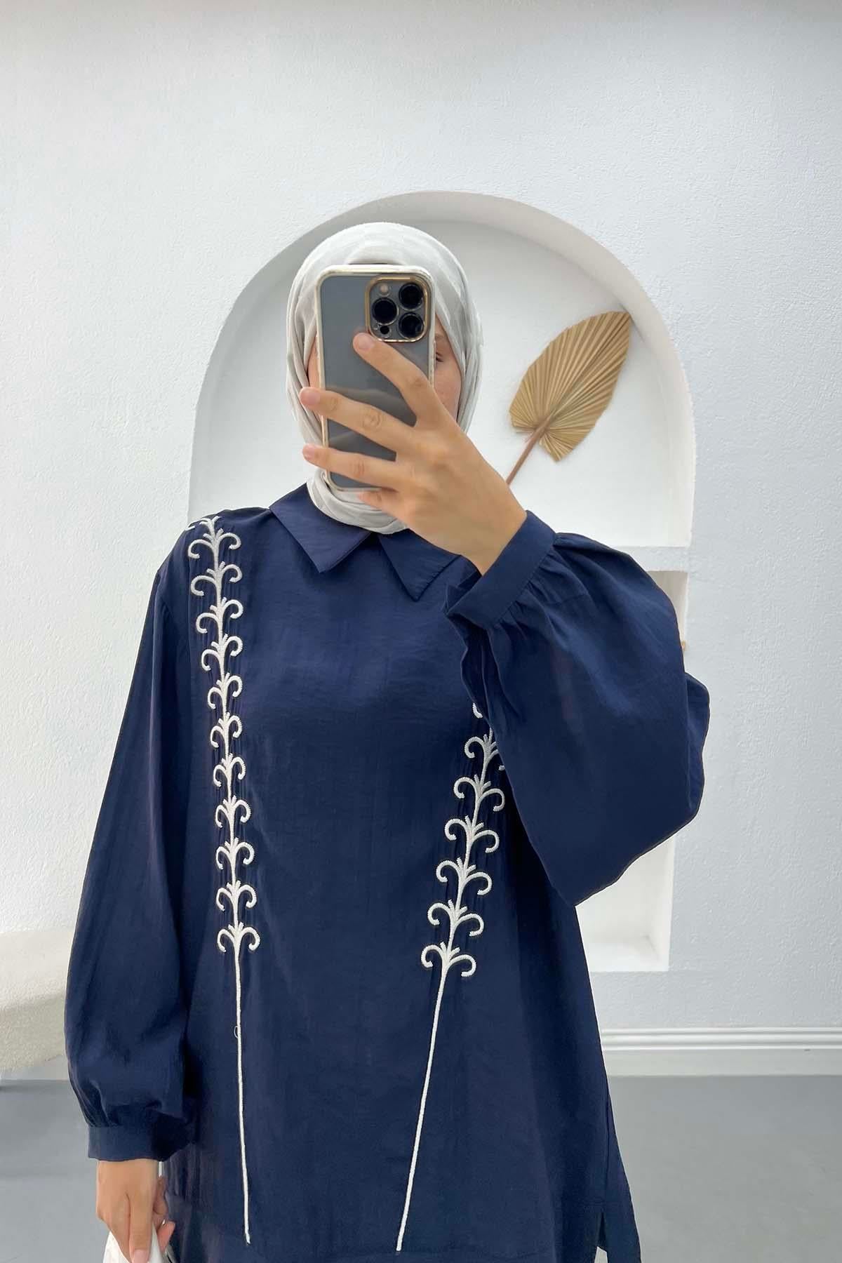İşlemeli Tunik Takım Lacivert