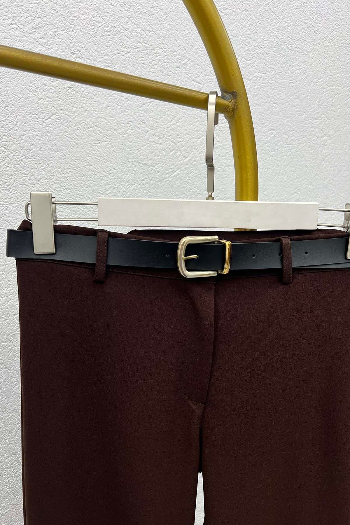 İspanyol Paça Kemerli İconic Pantolon Kahve