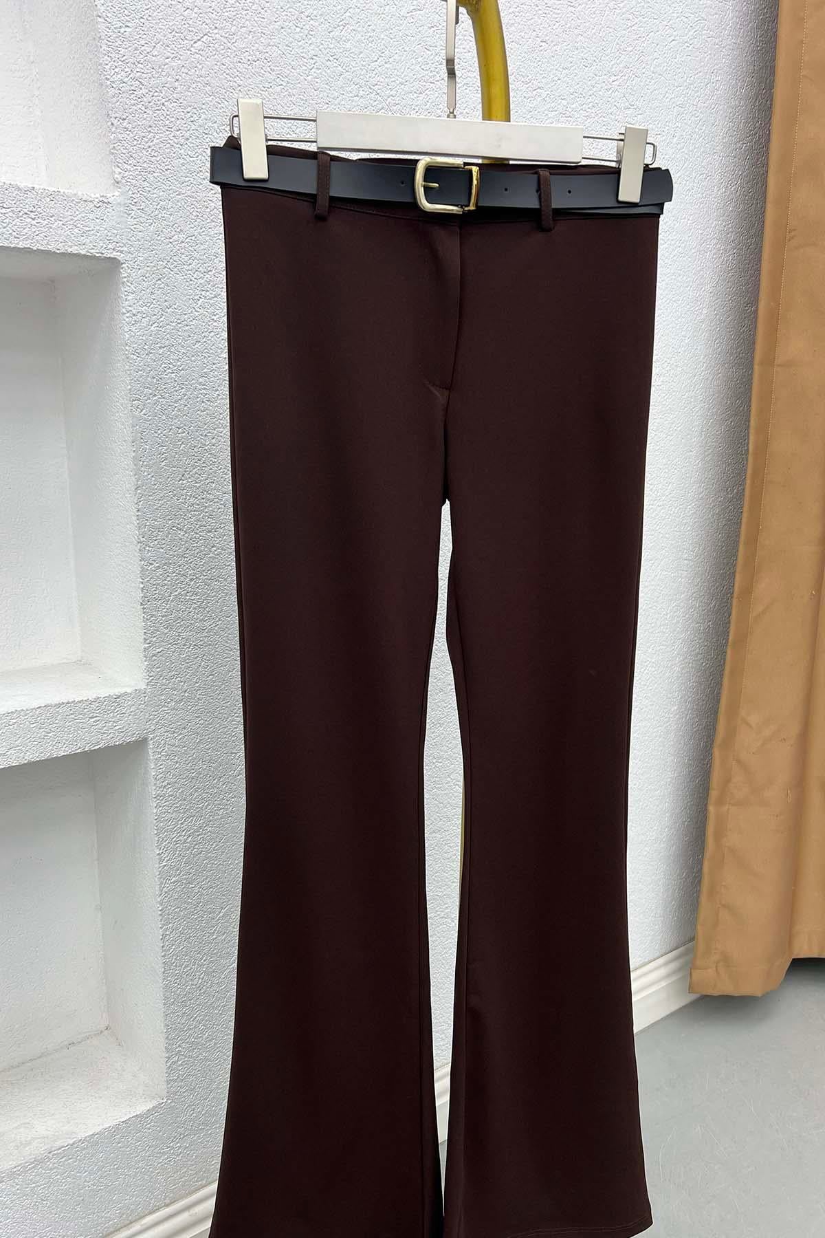 İspanyol Paça Kemerli İconic Pantolon Kahve