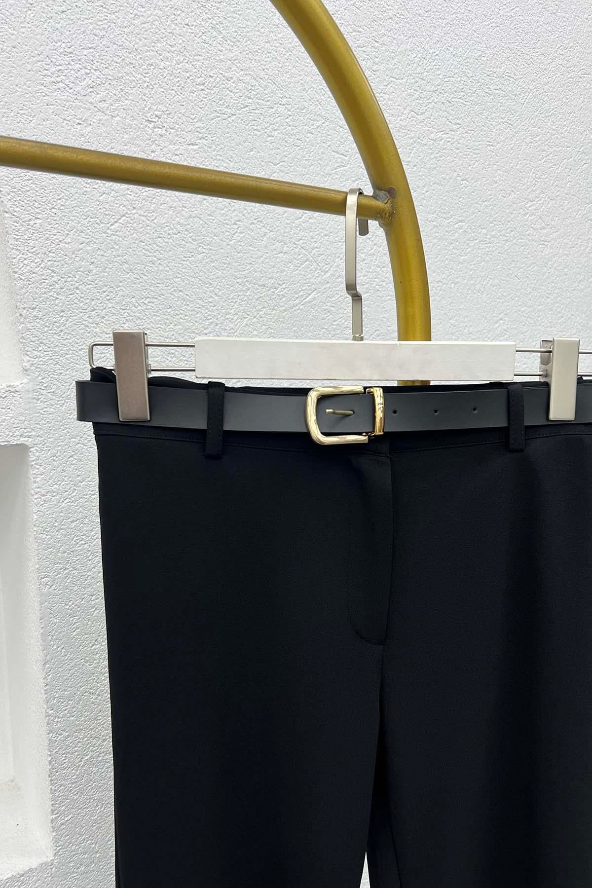 İspanyol Paça Kemerli İconic Pantolon Siyah