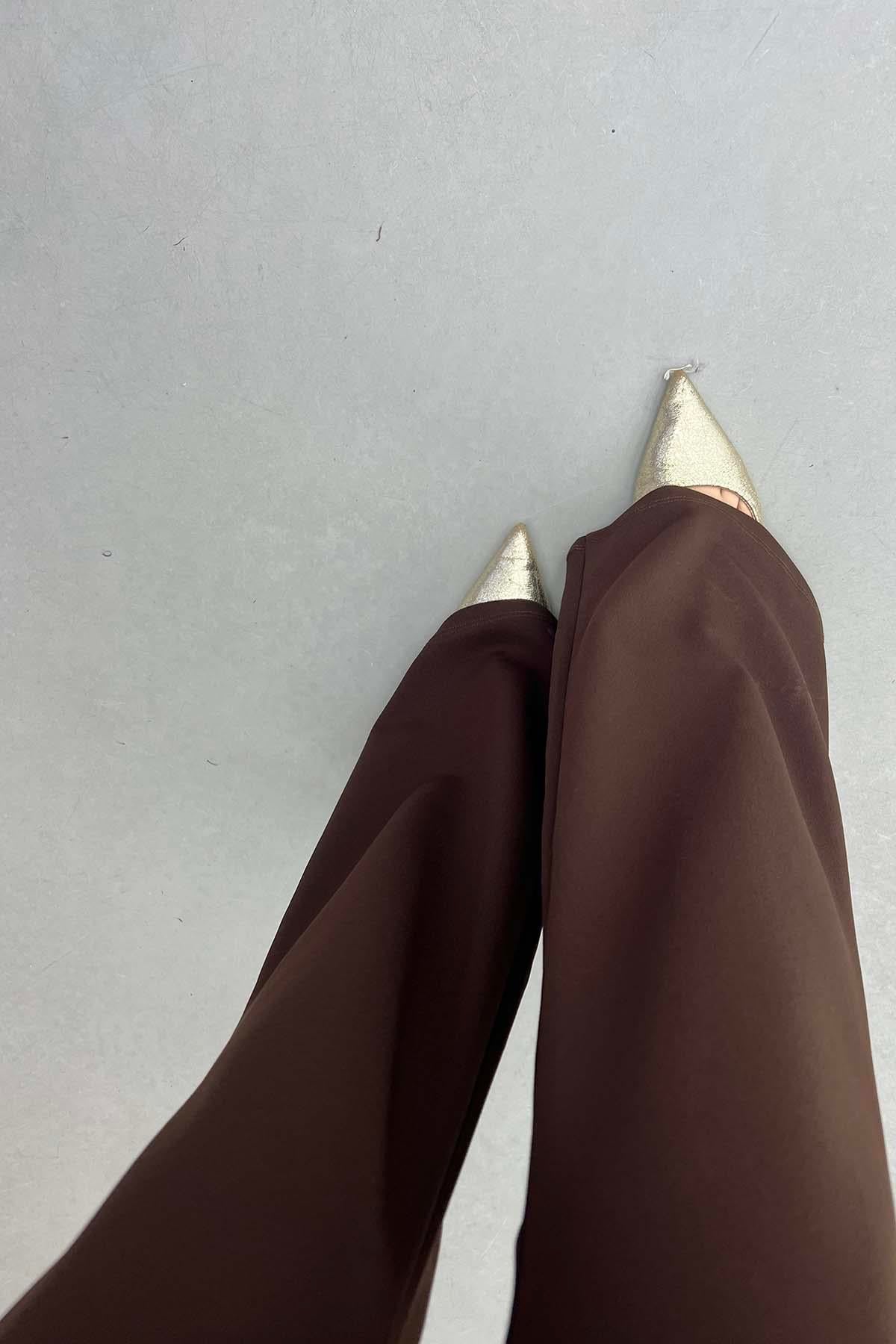 İspanyol Paça Kemerli İconic Pantolon Kahve
