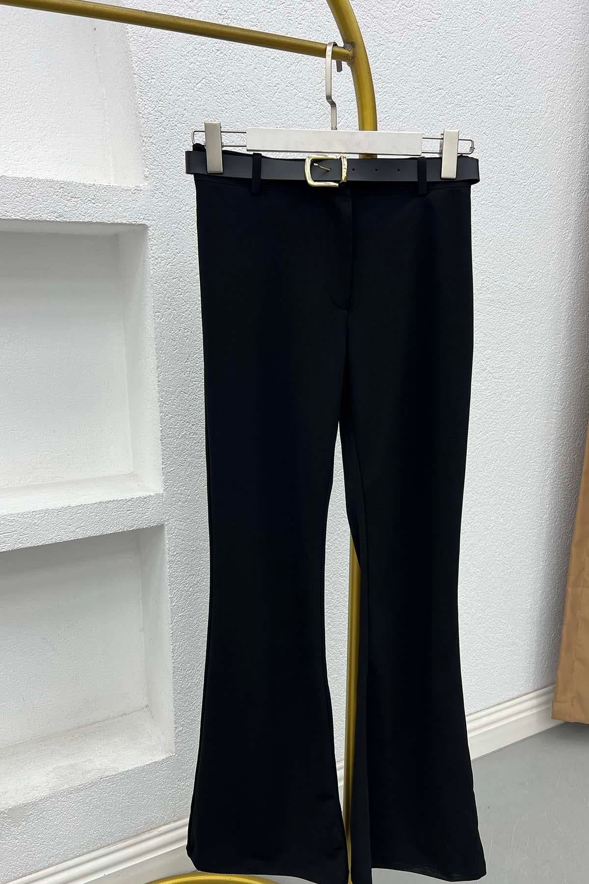 İspanyol Paça Kemerli İconic Pantolon Siyah