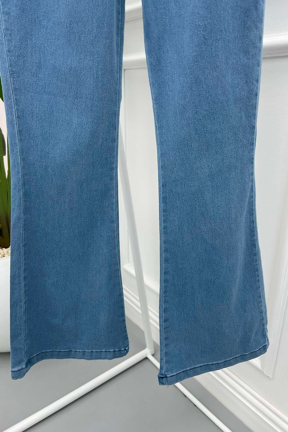 İspanyol Paça Kot Pantolon Mavi