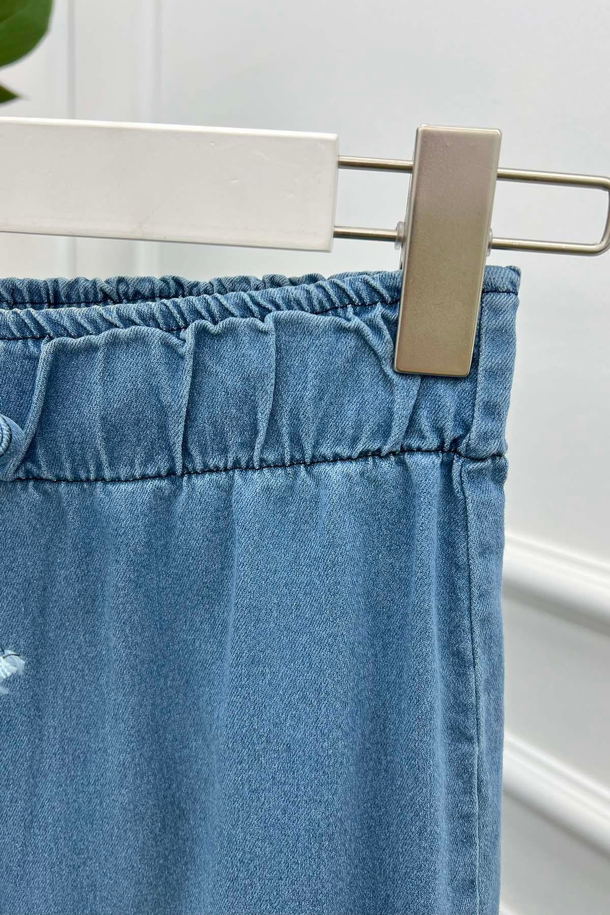 İspanyol Paça Kot Pantolon Mavi