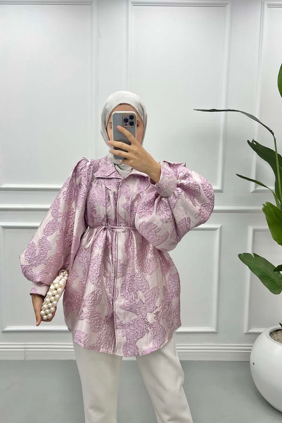 Jakarlı Ceket Pembe