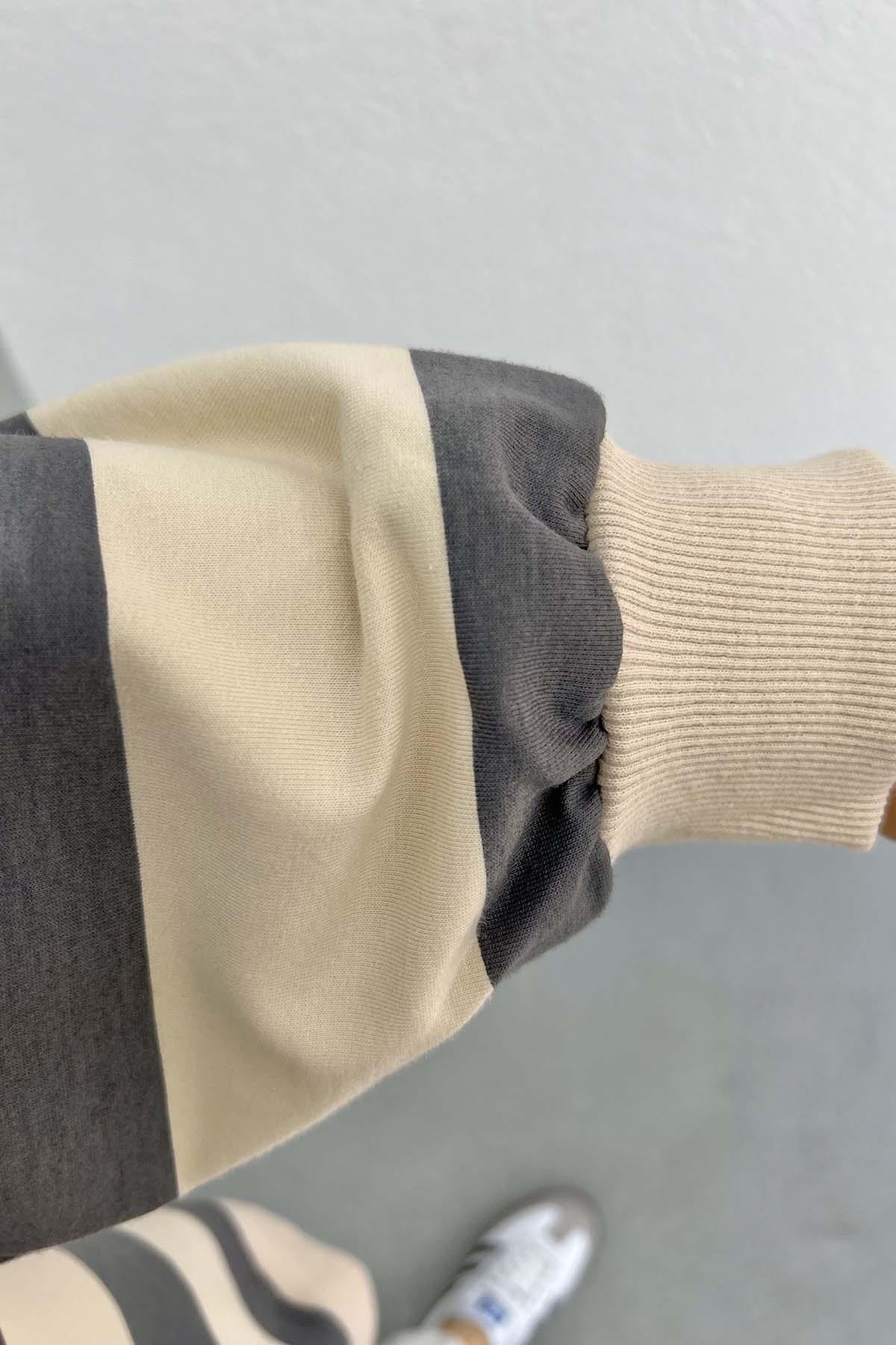 Kalın Çizgili Oversize Sweatshirt Füme