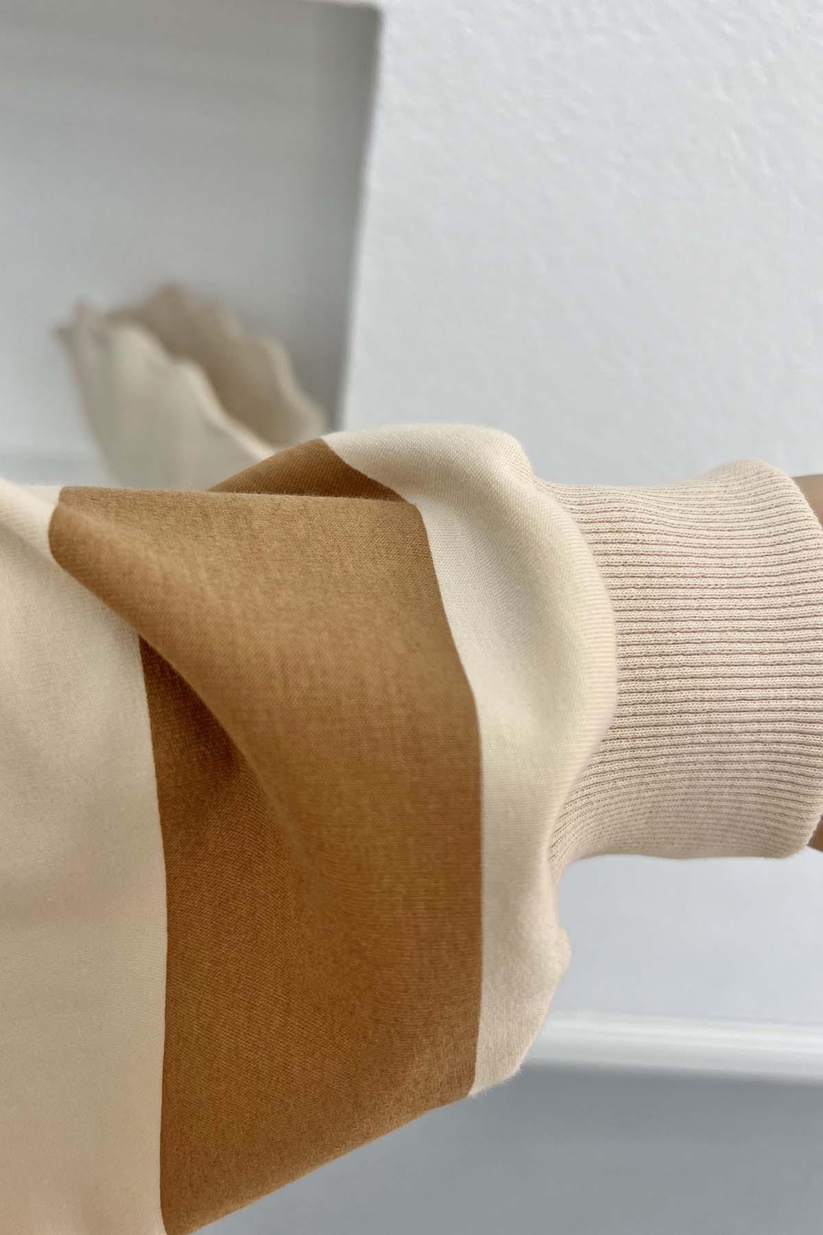 Kalın Çizgili Oversize Sweatshirt Kahve
