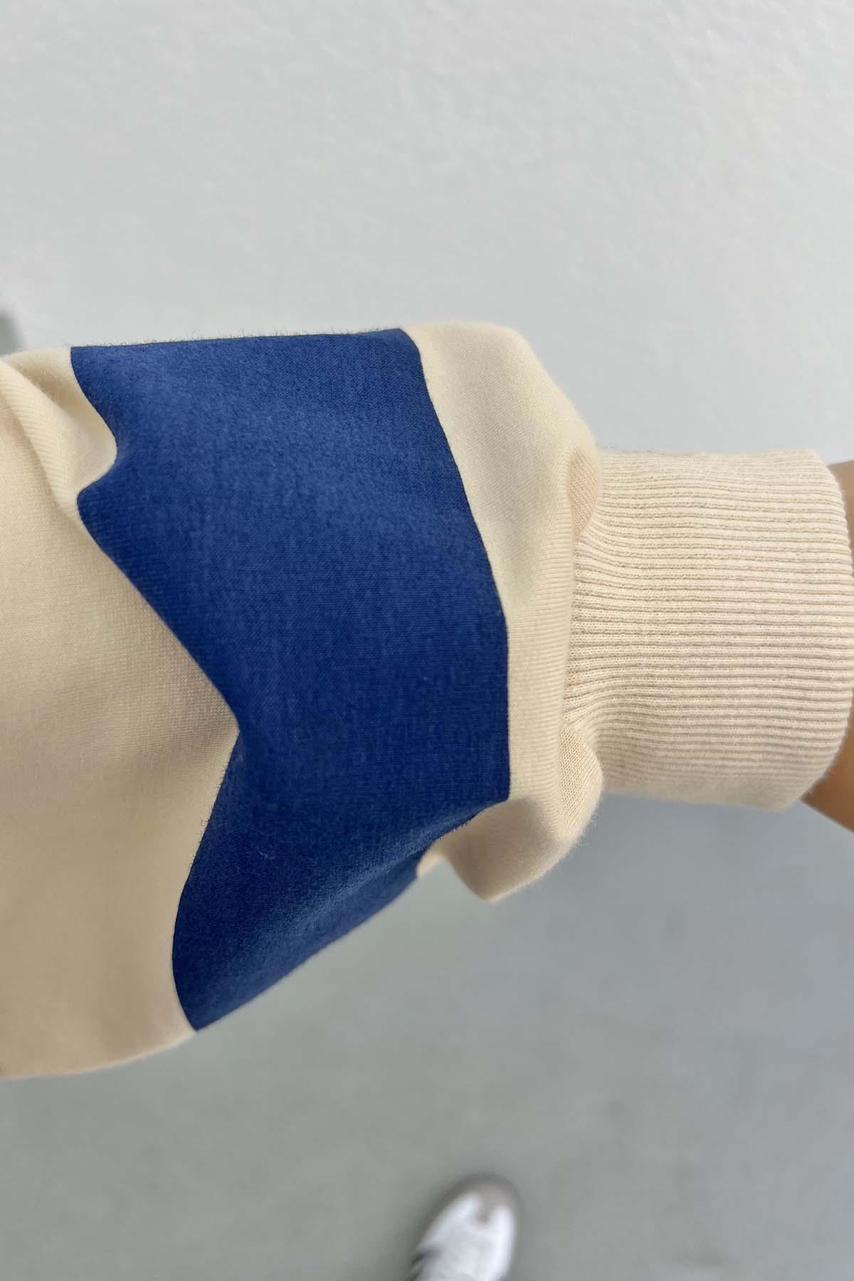 Kalın Çizgili Oversize Sweatshirt Lacivert