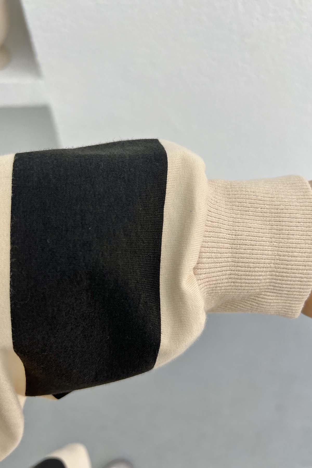 Kalın Çizgili Oversize Sweatshirt Siyah