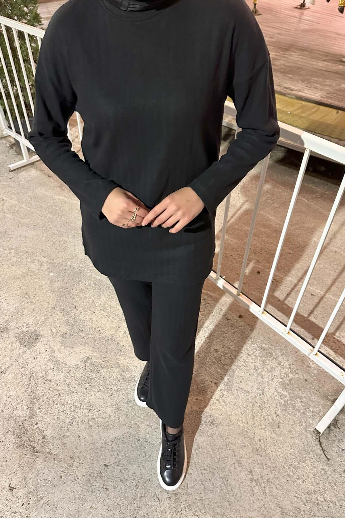 Kalın Fitilli Takım Siyah