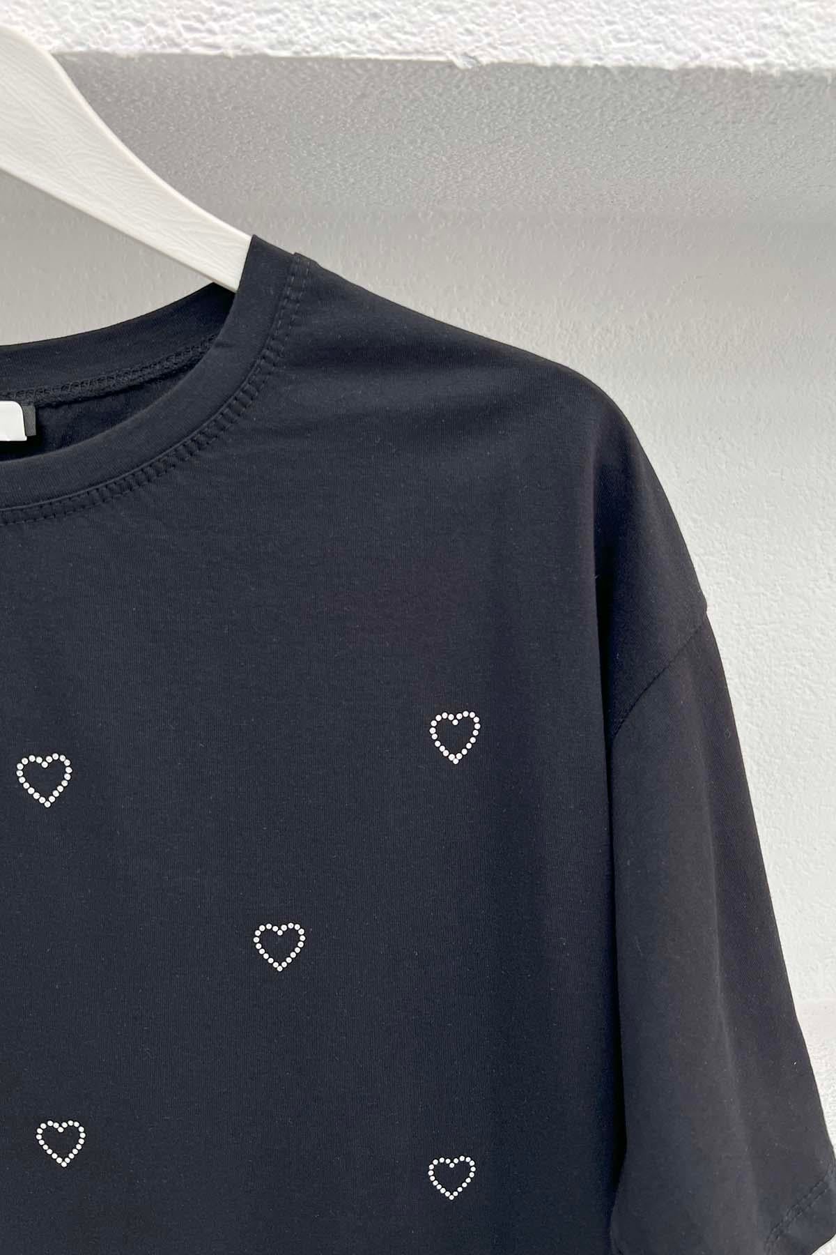 Kalp Taşlı T-Shirt Siyah