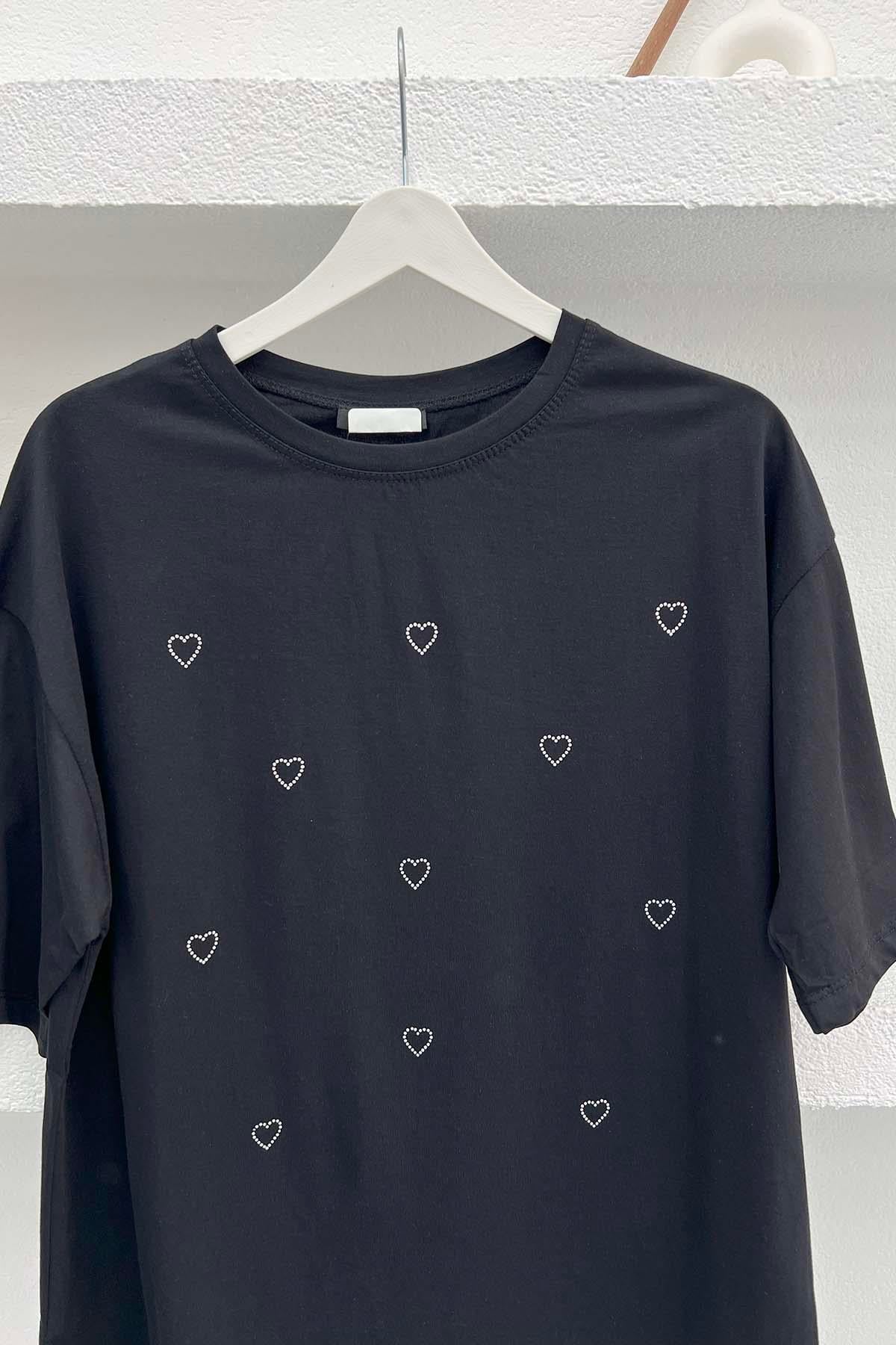 Kalp Taşlı T-Shirt Siyah