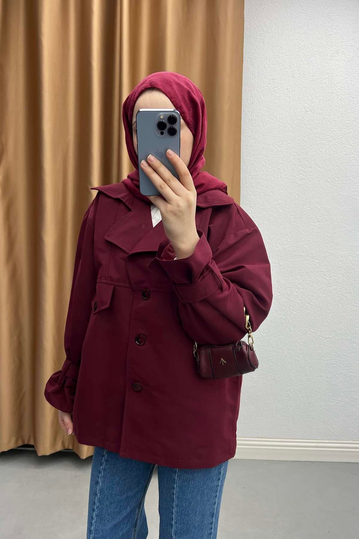 Kapak Cepli Safari Ceket Bordo