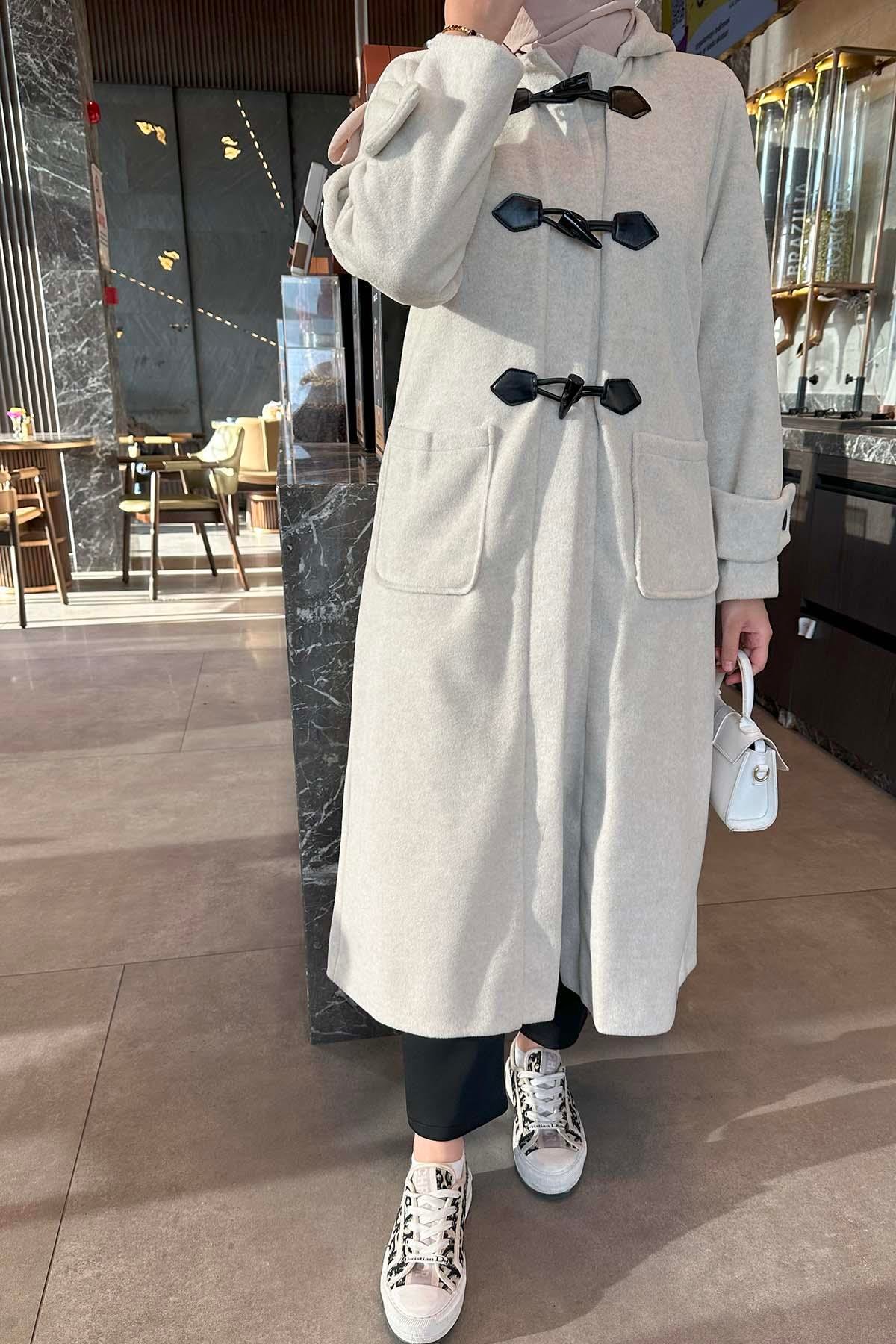 Kapişonlu Kaban Bej