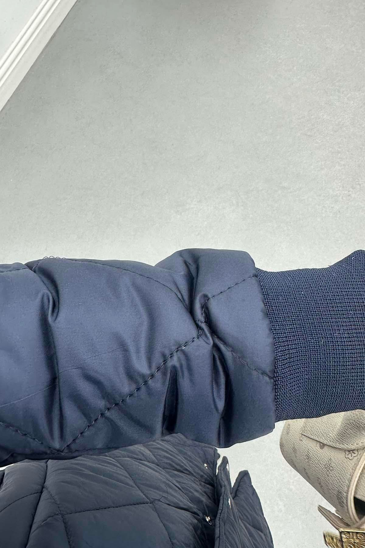 Kapişonlu Yakası Kürklü Astarlı Mont Lacivert